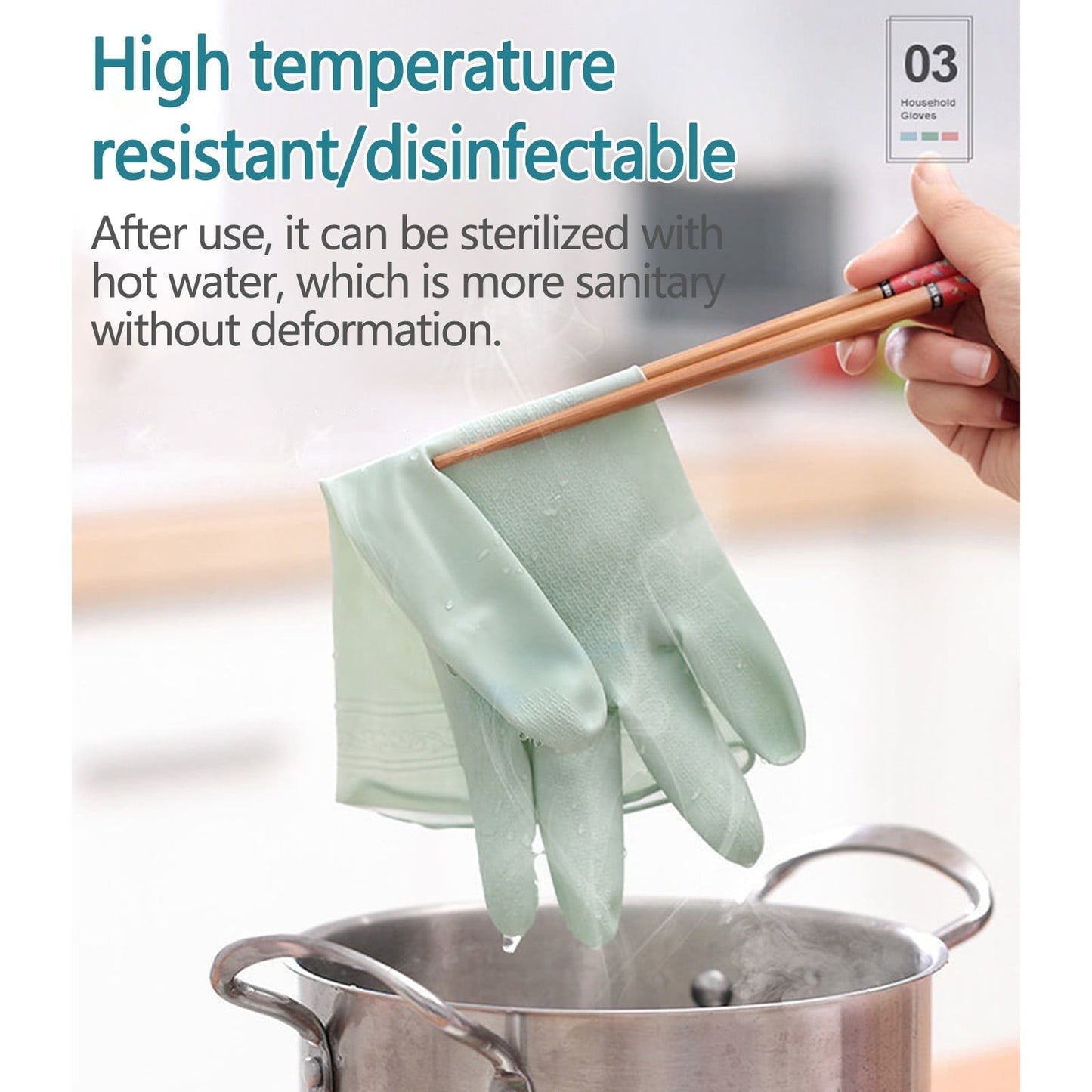 1 Pairs Rubber Gloves for Dishwashing Cleaning, Cotton Lined Household Gloves, Waterproof Gloves for Kitchen Bathroom, Reusable Gloves, Food Grade Non-Slip Household Kitchen Gloves Light blue,M