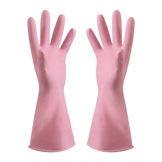1 Pairs Rubber Gloves for Dishwashing Cleaning, Cotton Lined Household Gloves, Waterproof Gloves for Kitchen Bathroom, Reusable Gloves, Food Grade Non-Slip Household Kitchen Gloves Pink,S