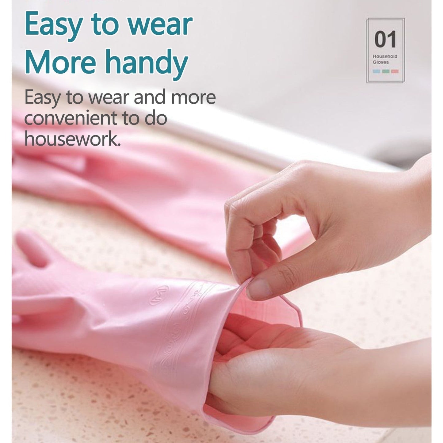 1 Pairs Rubber Gloves for Dishwashing Cleaning, Cotton Lined Household Gloves, Waterproof Gloves for Kitchen Bathroom, Reusable Gloves, Food Grade Non-Slip Household Kitchen Gloves Pink,S