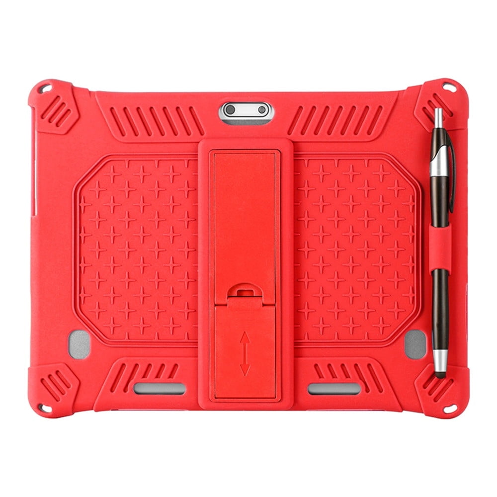 10,10.1 inch Silicone Tablet Case with Stylus Pen & Shoulder Strap, Universal Shockproof Silicone Cover Case,Soft Portable Protective Cover for Android Tablet PC Red