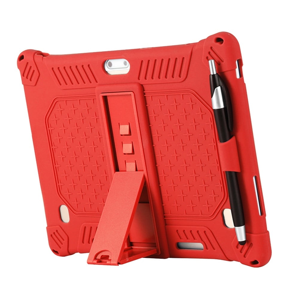 10,10.1 inch Silicone Tablet Case with Stylus Pen & Shoulder Strap, Universal Shockproof Silicone Cover Case,Soft Portable Protective Cover for Android Tablet PC Red