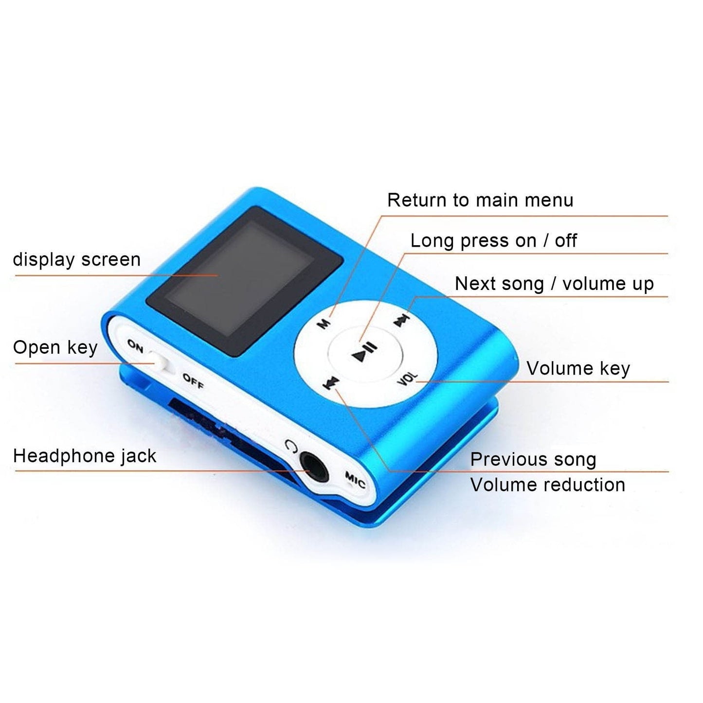 Portable MP3 Player with Clip - Mini USB LCD Screen MP3 Player, Support MP1, MP2, MP3 Music Formats, Built-in Rechargeable Battery,Includes Headphones, for Sports and Outdoor Activities Green
