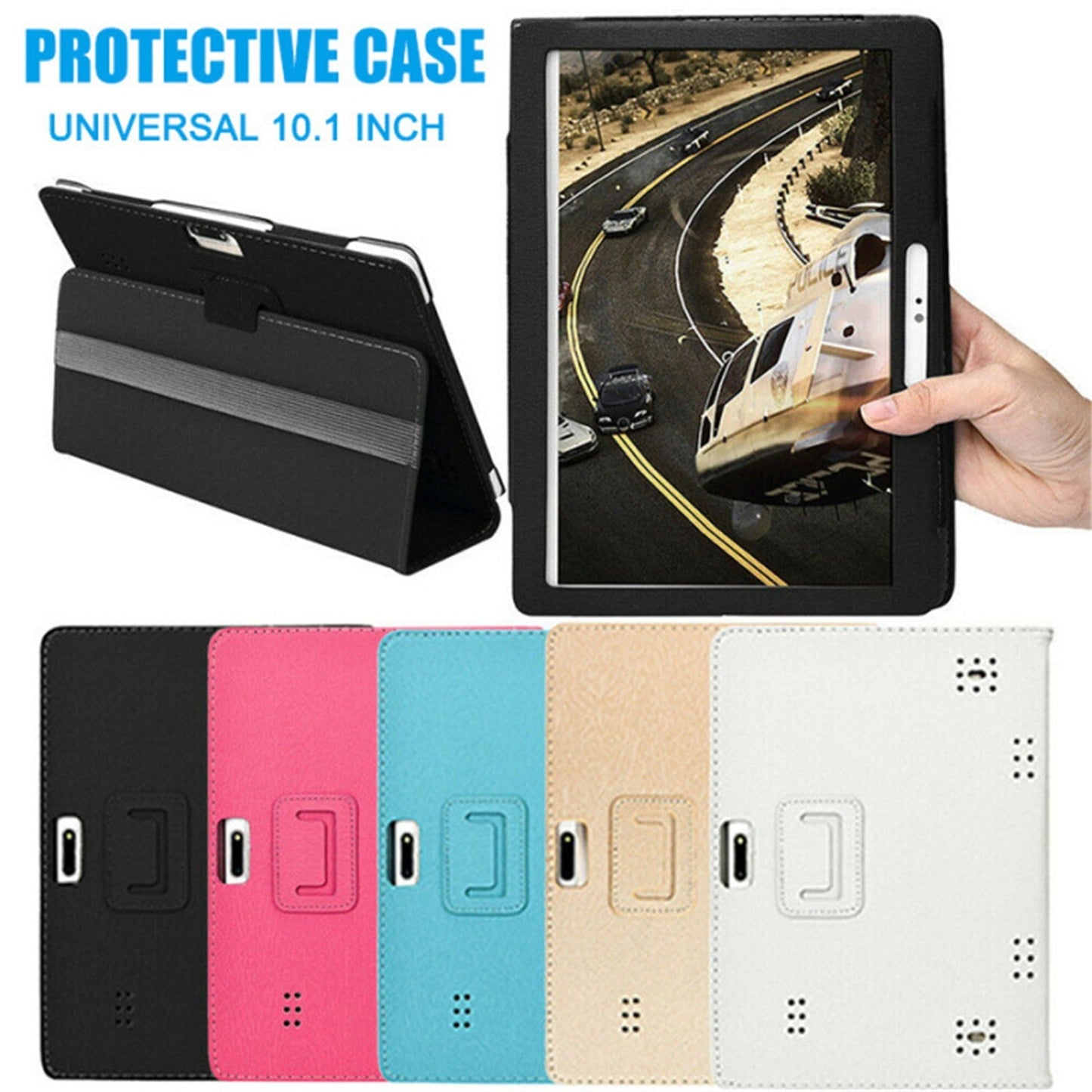 Universal Leather Tablet Case for 10-Inch & 10.1-Inch Android Tablets – Stylish Flip Cover Stand, Shockproof, Anti-Dirt & Anti-Fingerprint Protection, Fit for Most 10” Tablets blue
