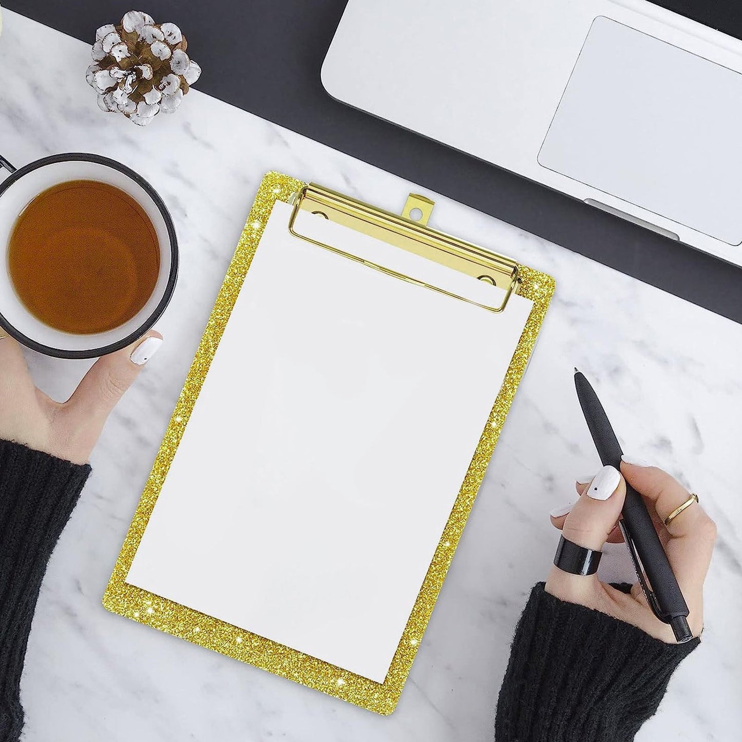 Acrylic Clipboards, Fashion Glitter Clip Board with Low Profile Gold Clip, Designed for Classroom School and Office Use, A4 Letter, 5.91x3.94x0.39 5.91" x 3.94" x 0.39" BU3