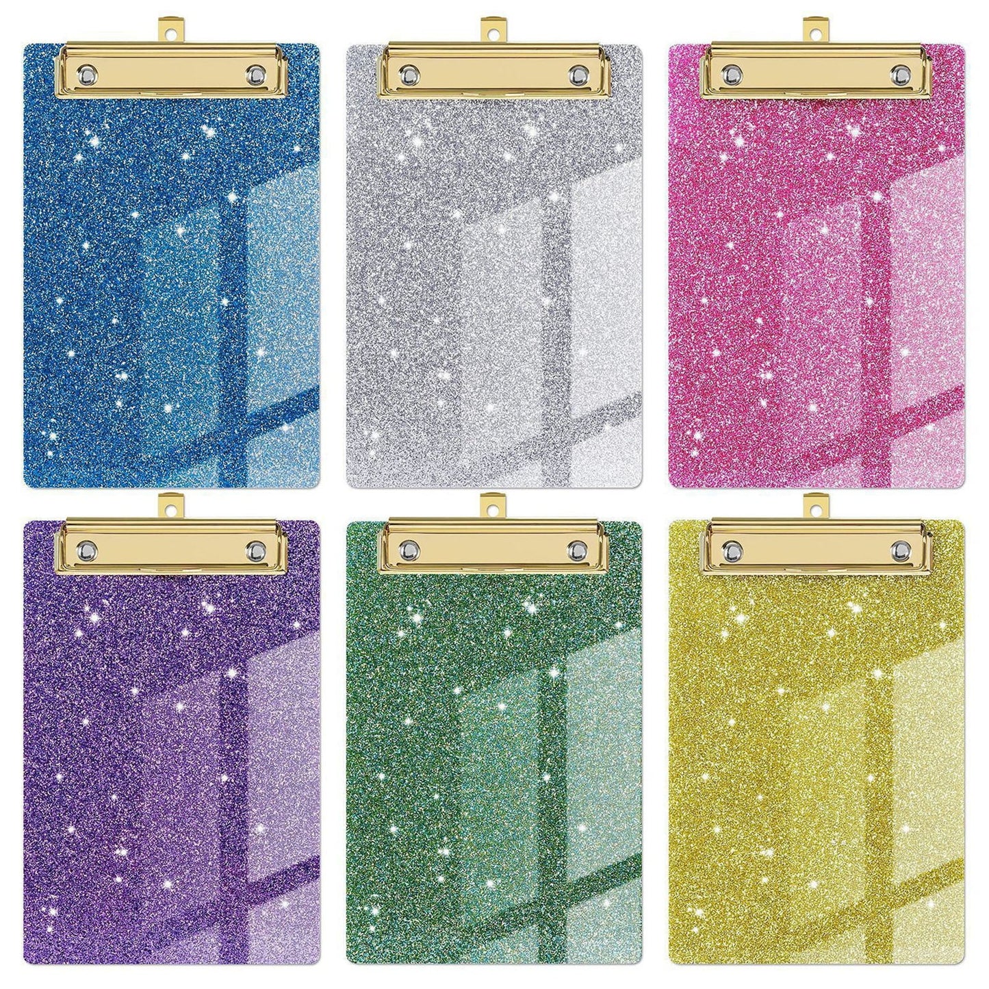 Acrylic Clipboards, Fashion Glitter Clip Board with Low Profile Gold Clip, Designed for Classroom School and Office Use, A4 Letter, 5.91x3.94x0.39 5.91" x 3.94" x 0.39" Green