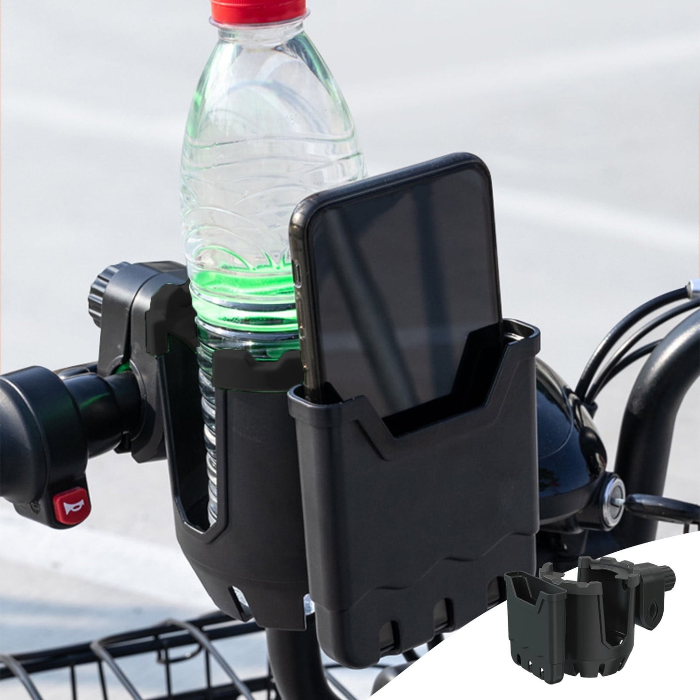 2-in-1 Adjustable Drink Holder,Universal Cup Holder with Cell Phone Holder,Large Diameter Design Bike Cup Holder for Wheelchair Walker Bike Free Size Green, Black, Orange