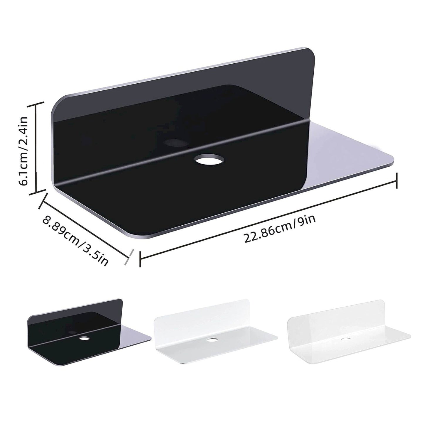 Acrylic Floating Shelves, 9 Inch Acrylic Wall Mounted Hanging Shelf Bookshelf for Bedroom, Gaming Room, Living Room, Bathroom, Office, 3.5x9.0x2.4 3.5" x 9.0" x 2.4" White