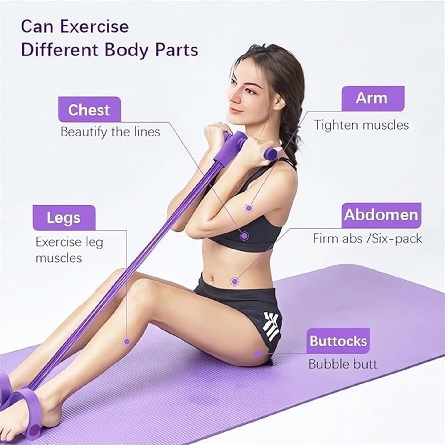 Clearance！4-Tube Pedal Puller Resistance Rope - Foot Pedal Resistance Band,Yoga Elastic Exercise Bands, for Women Jump Fitness, Abdomen/Arm Weight/Waist/Leg Stretching Slimming Training Purple