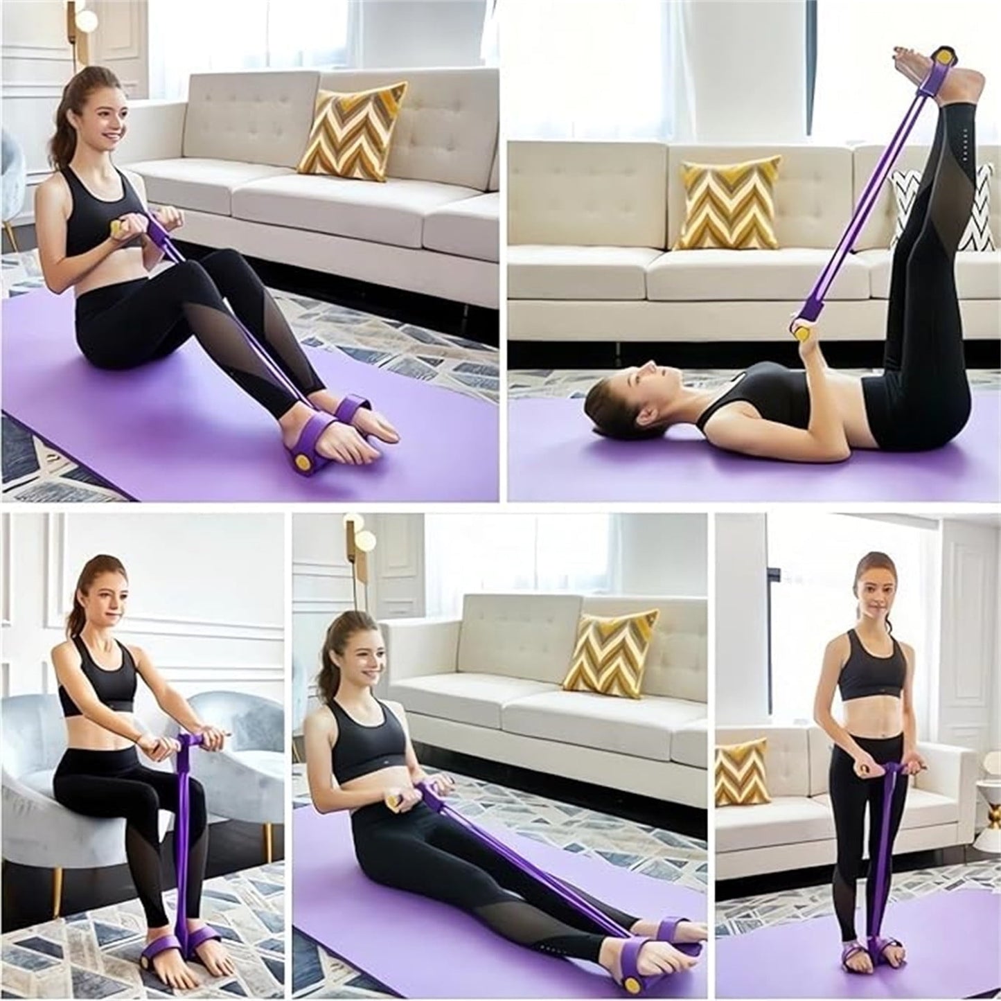 Clearance！4-Tube Pedal Puller Resistance Rope - Foot Pedal Resistance Band,Yoga Elastic Exercise Bands, for Women Jump Fitness, Abdomen/Arm Weight/Waist/Leg Stretching Slimming Training Purple