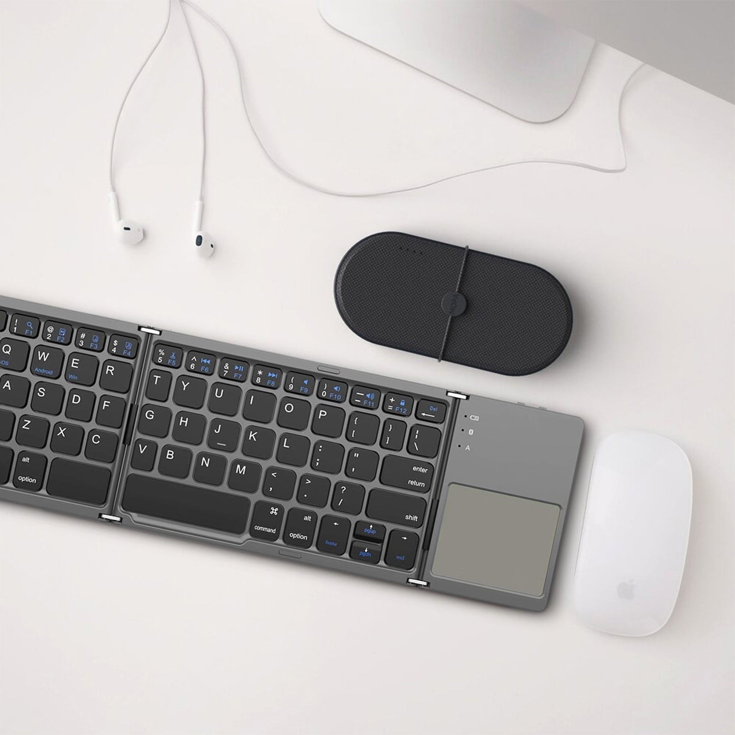 Tri-Folding Bluetooth Keyboard,Wireless Portable Foldable Bluetooth Keyboard for Travel, Keyboard with Touchpad, Rechargeable Multi-Device Small Keyboard for Laptop Tablet PC Smartphone A