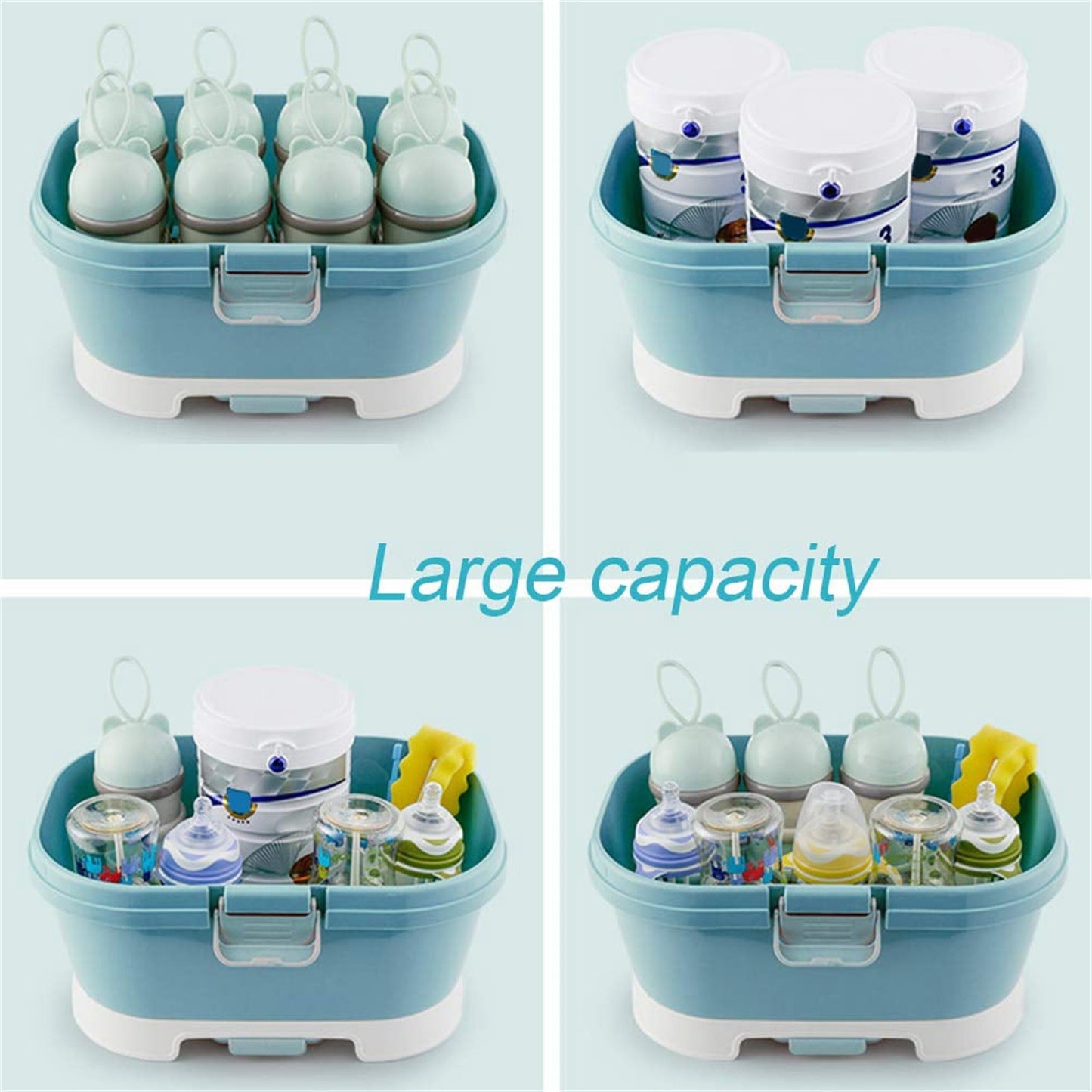 Baby Bottle Drying Rack Storage, Nursing Bottle Storage Box Organizer with Cover, Portable Kitchen Cabinet Organizer, High Capacity Bottle Dryer Holder for Bottles(Blue,11.81"Dx8.44"Wx8.85"H) Blue