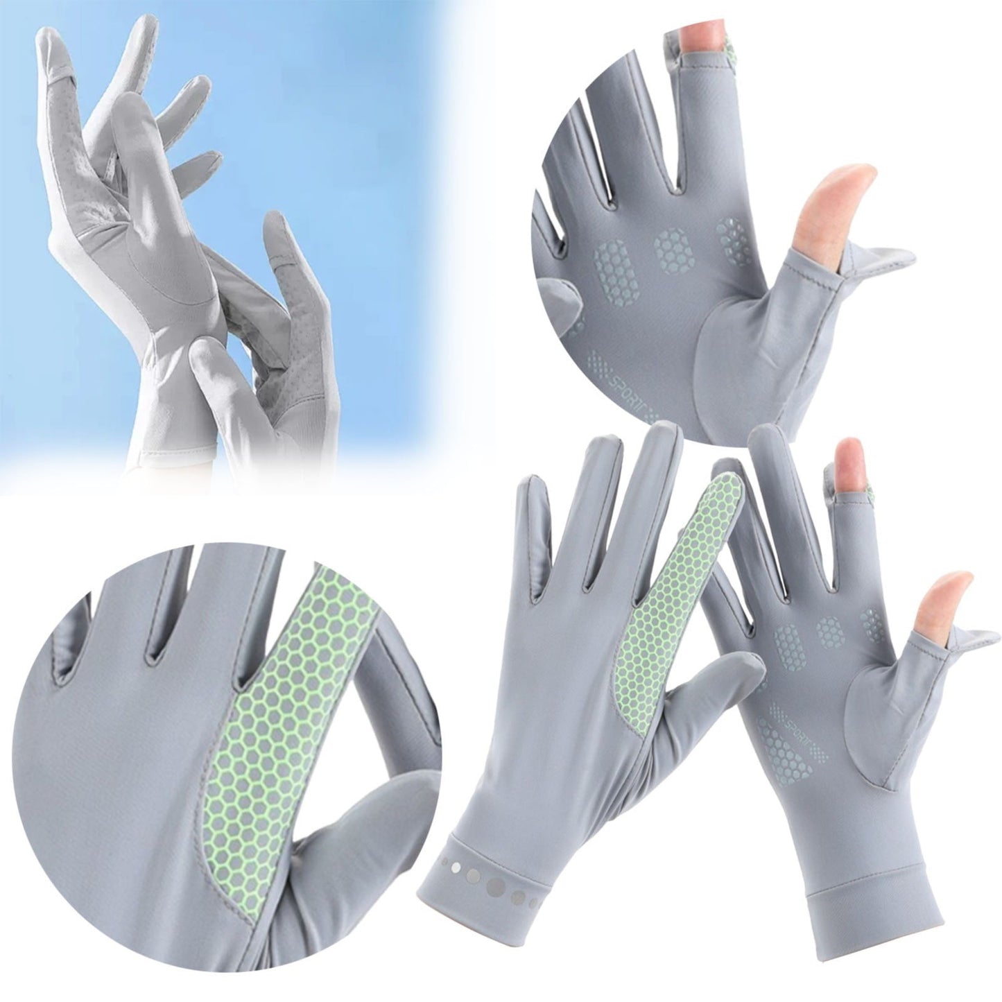 Mens Women Driving Gloves Summer UV Sun Protection Gloves Non-Slip Touchscreen Ice-Silk Sunblock Gloves for Cycling Riding One Size Grey