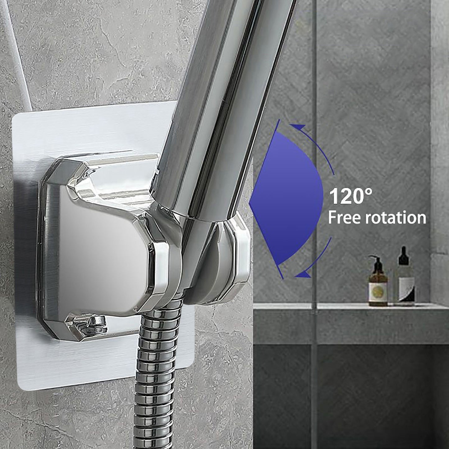 Shower Head Holder Strong Adhesive, No Drilling Wall Mount Adjustable Handheld Showerhead Bracket for RV Bathroom Shower, Fix Firmly and Use Conveniently (Silver) 3.93x2.95 3.93" x 2.95" Silver