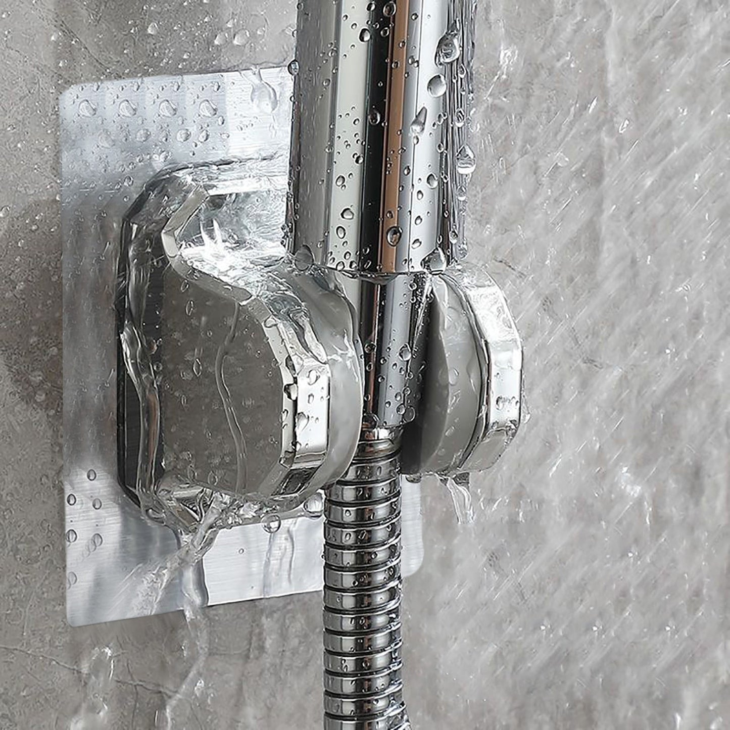 Shower Head Holder Strong Adhesive, No Drilling Wall Mount Adjustable Handheld Showerhead Bracket for RV Bathroom Shower, Fix Firmly and Use Conveniently (Silver) 3.93x2.95 3.93" x 2.95" Silver