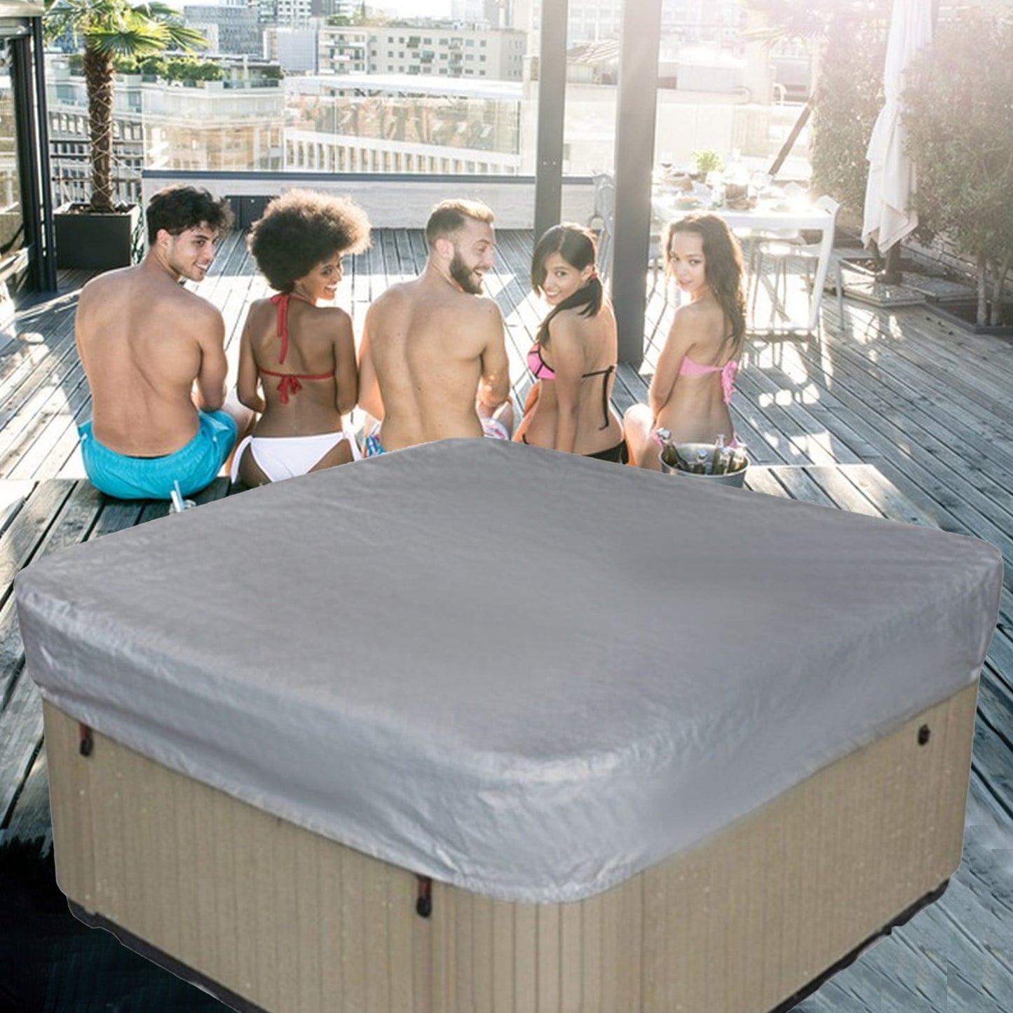 Square Hot Tub Cover - Outdoor Heavy Duty Protector for Patio Spas and Swimming Pools | Hard Covers For Hot Tub Waterproof Dust Cover for Hot Tubs, Jacuzzis, and Outdoor(Black -89.76x11.81") Coffee -84.64x11.81"
