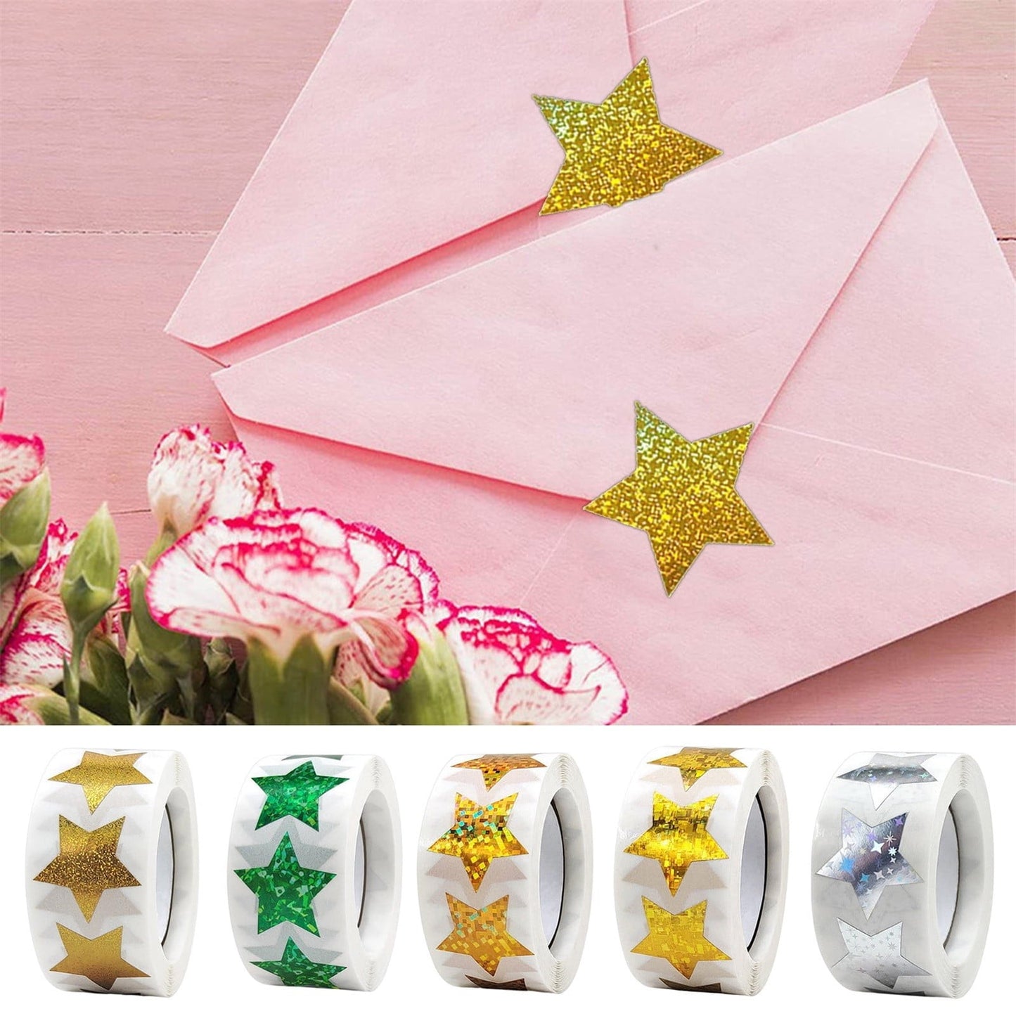 500PCS Gold Star Roll Stickers - 1 Inch Self-Adhesive Glitter Decals,for Kids, Classroom, Teachers, Wall Crafts, Sparkly Star Stickers for Rewards & Decor Gold Star Stickers For Kids(E) B