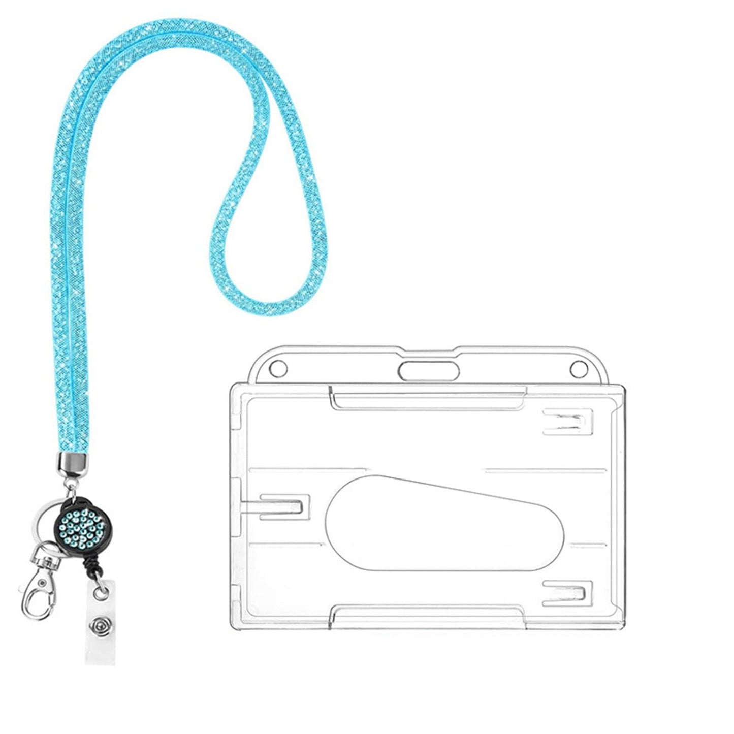 Retractable ID Badge Holder with Bling Neck Strap Lanyard, Heavy Duty Bling Badge Reel with Clear Card Holder for Office Worker Teacher Doctor (Sky Blue/1 Pcs) 3.54x2.64 3.54" x 2.64" Hot Pink