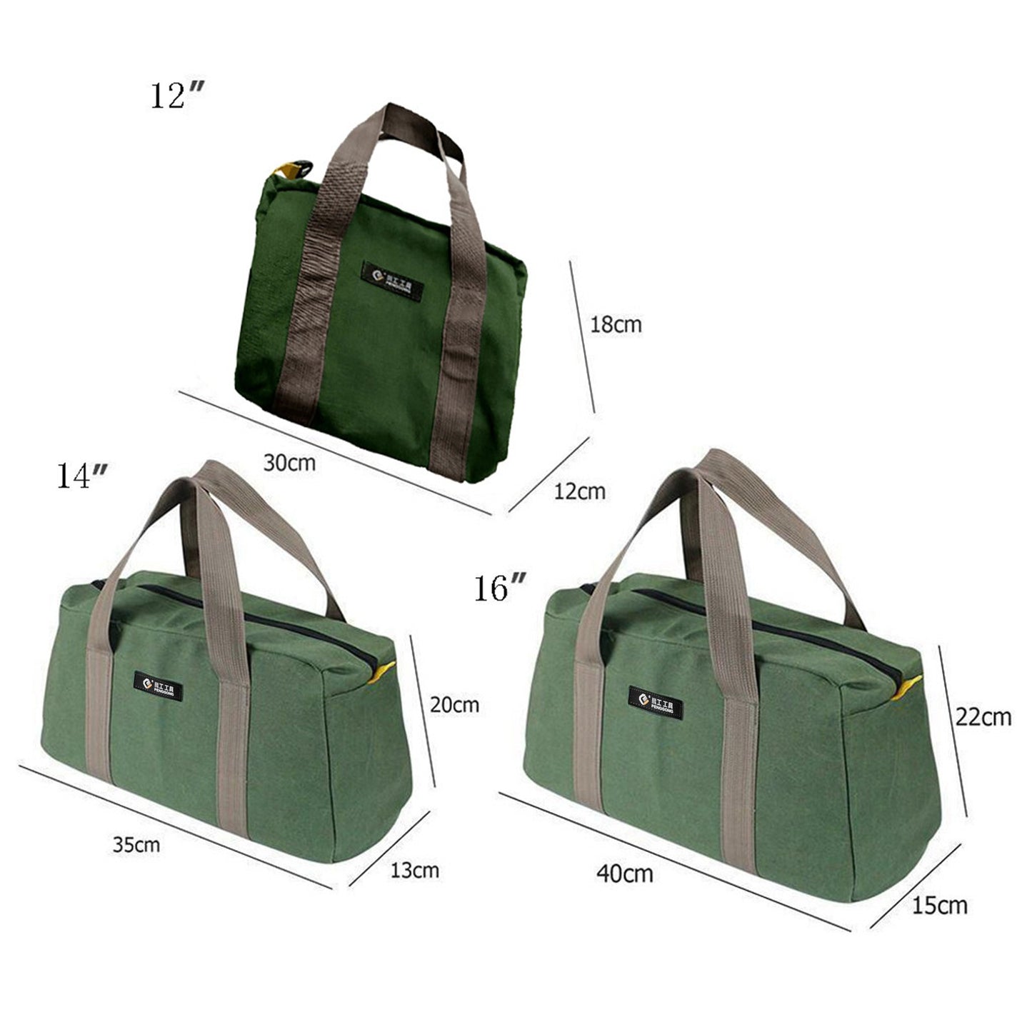 1 Pack Tool Bag for Men with Waterproof Hard Bottom,Mechanics Tool Bag,Heavy Duty Tool Bag Wide Mouth Tote for Various Instrument, Electrician Carpenter Mechanic,3 Sizes Available，Green(16 inch) 16 inch