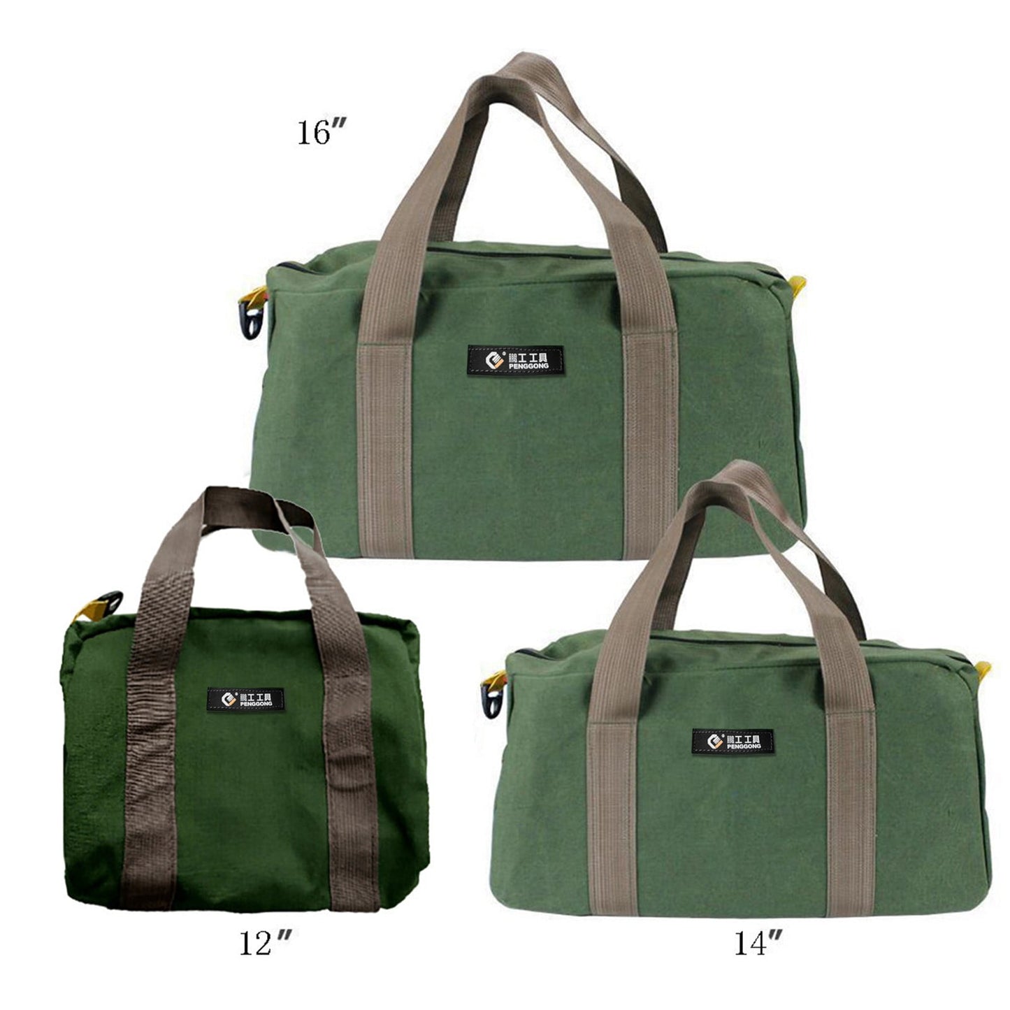 1 Pack Tool Bag for Men with Waterproof Hard Bottom,Mechanics Tool Bag,Heavy Duty Tool Bag Wide Mouth Tote for Various Instrument, Electrician Carpenter Mechanic,3 Sizes Available，Green(16 inch) 16 inch