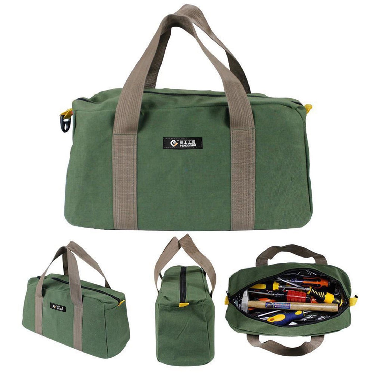 1 Pack Tool Bag for Men with Waterproof Hard Bottom,Mechanics Tool Bag,Heavy Duty Tool Bag Wide Mouth Tote for Various Instrument, Electrician Carpenter Mechanic,3 Sizes Available，Green(16 inch) 16 inch