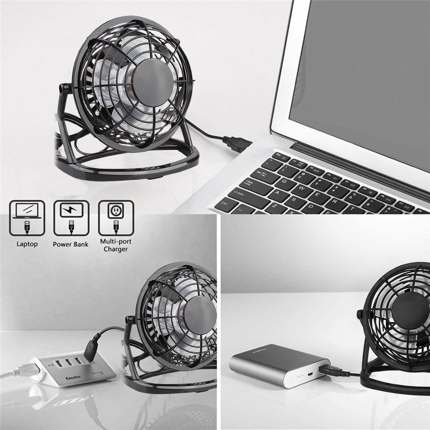 4 Inch USB Desk Fan Portable Mini Personal Cooling Fan for Office Dorm Computer Table Quiet Operation 3 Speed Adjustable Clip On Design Battery or Plug In