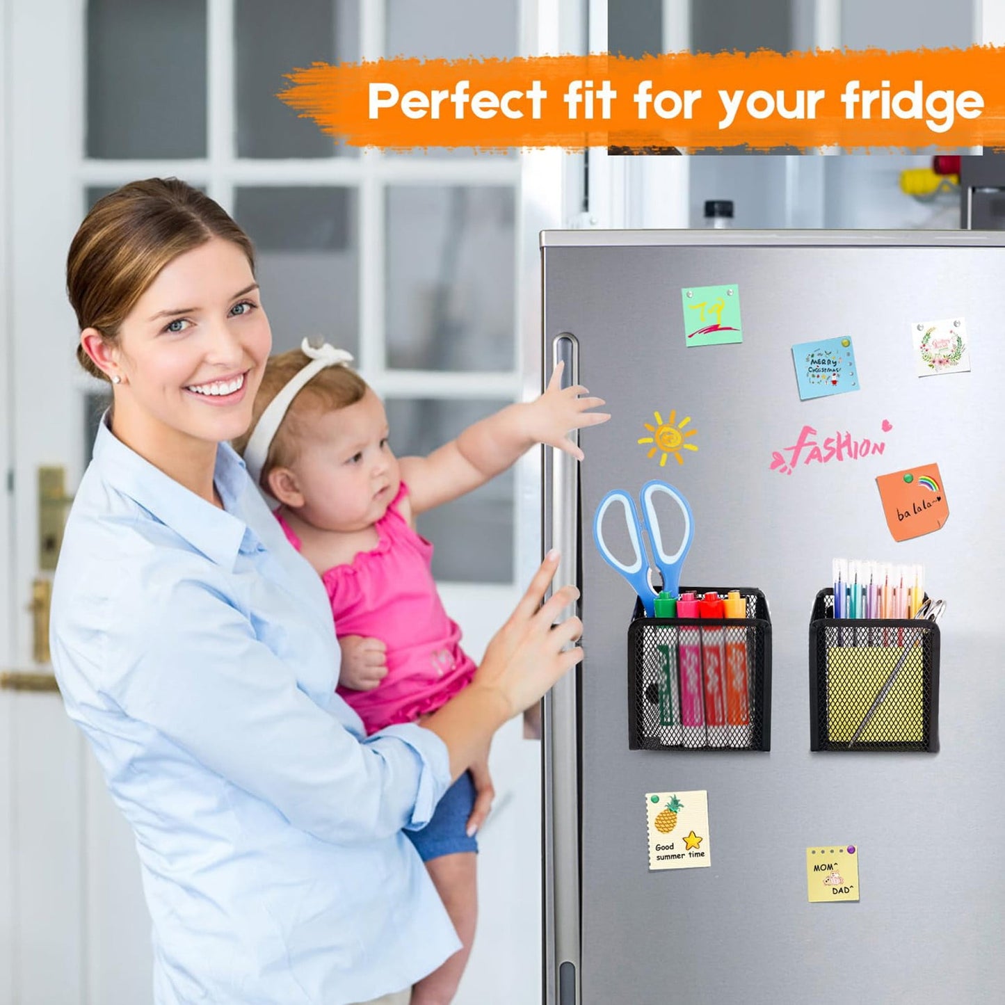 Magnetic Pencil Holder, Magnets Marker Holder, Mesh Storage Basket Organizer with Extra Strong Magnet, Mesh Pen Holder for Refrigerator, Whiteboard, Locker Accessories, Office Supplies, 3.93x3.54x4.9 3.54x3.93x4.92 Black