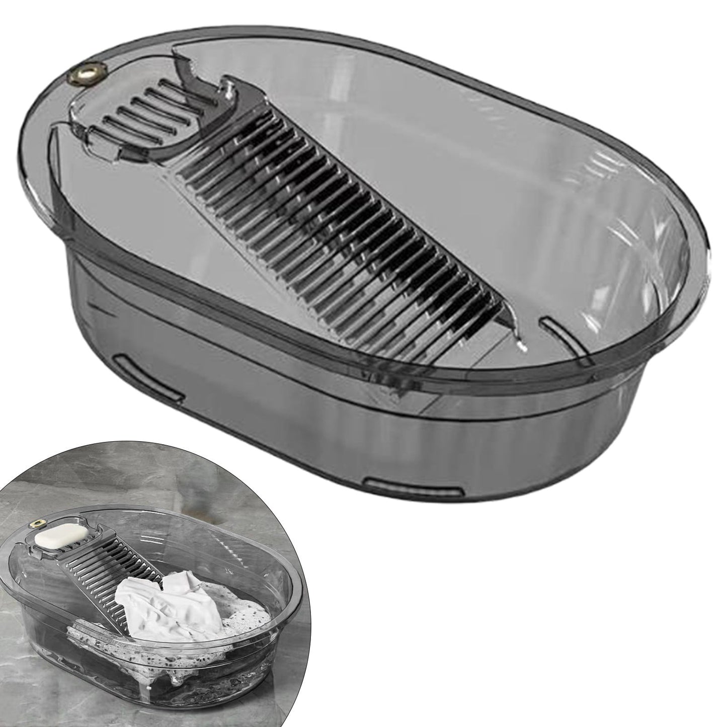 Portable Washboard, All-in-One Laundry Basin Set, Heavy-Duty Wash Board for Hand Washing Clothes, Built-in Scrub Surface, Drain Plug for Camping, RV, Emergency Use, Grey, 19.09x14.37x5.12 19.09x14.37x5.12 Gray