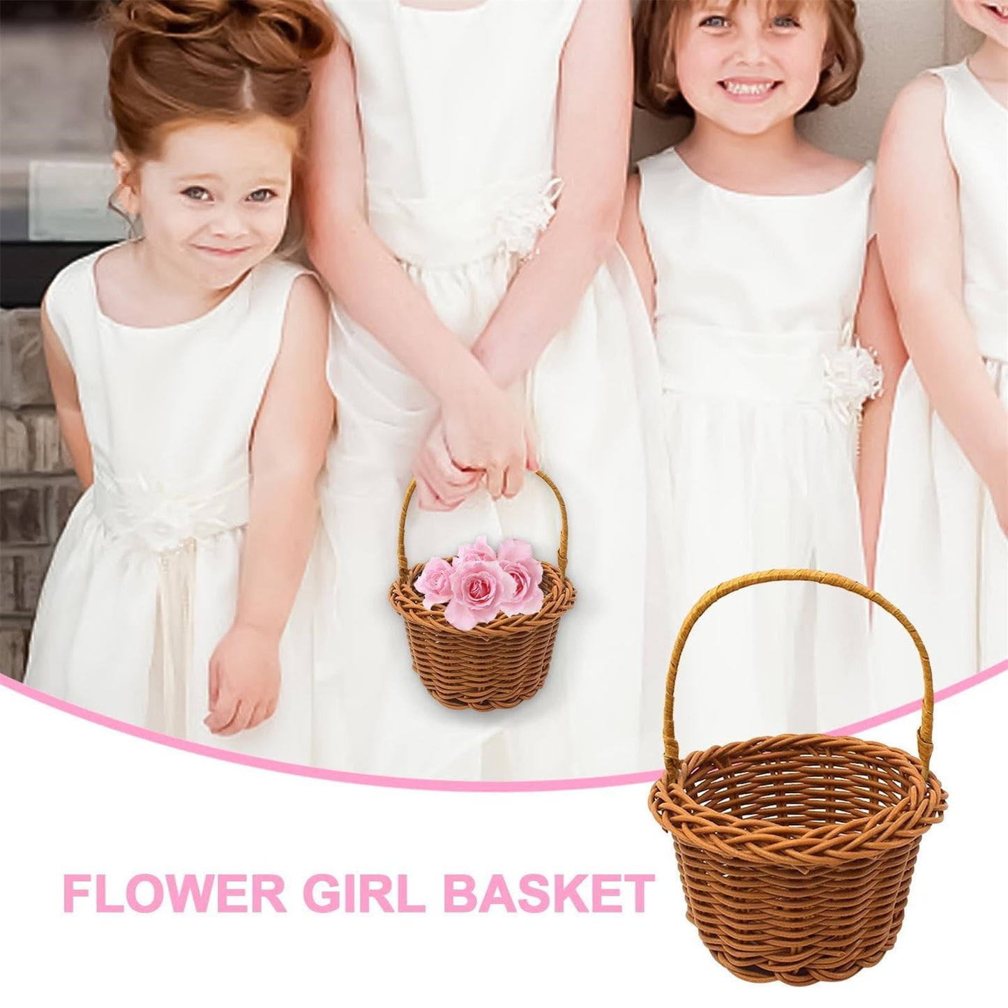 1 Piece Mini Small Wicker Basket,Wedding Flower Basket,3.14x1.96x5.51"Basket for Flower,Hand Woven Flower Basket,Kids Flower Stretch, Natural Hand Woven Easter Gift Basket with Handles White