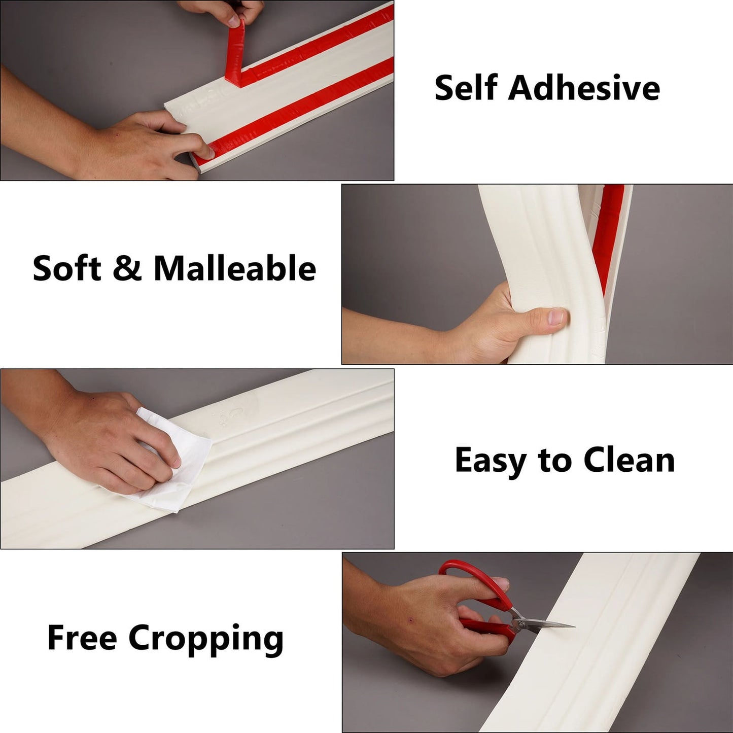 Flexible Wall Base Moulding Trim, Peel and Stick Rubber Baseboard Molding, 3.86 Inch x 16.4 Feet Self-Adhesive Vinyl Wall Base Cove Base (Creamy White) 3.86 Inch x 16.4 Feet White
