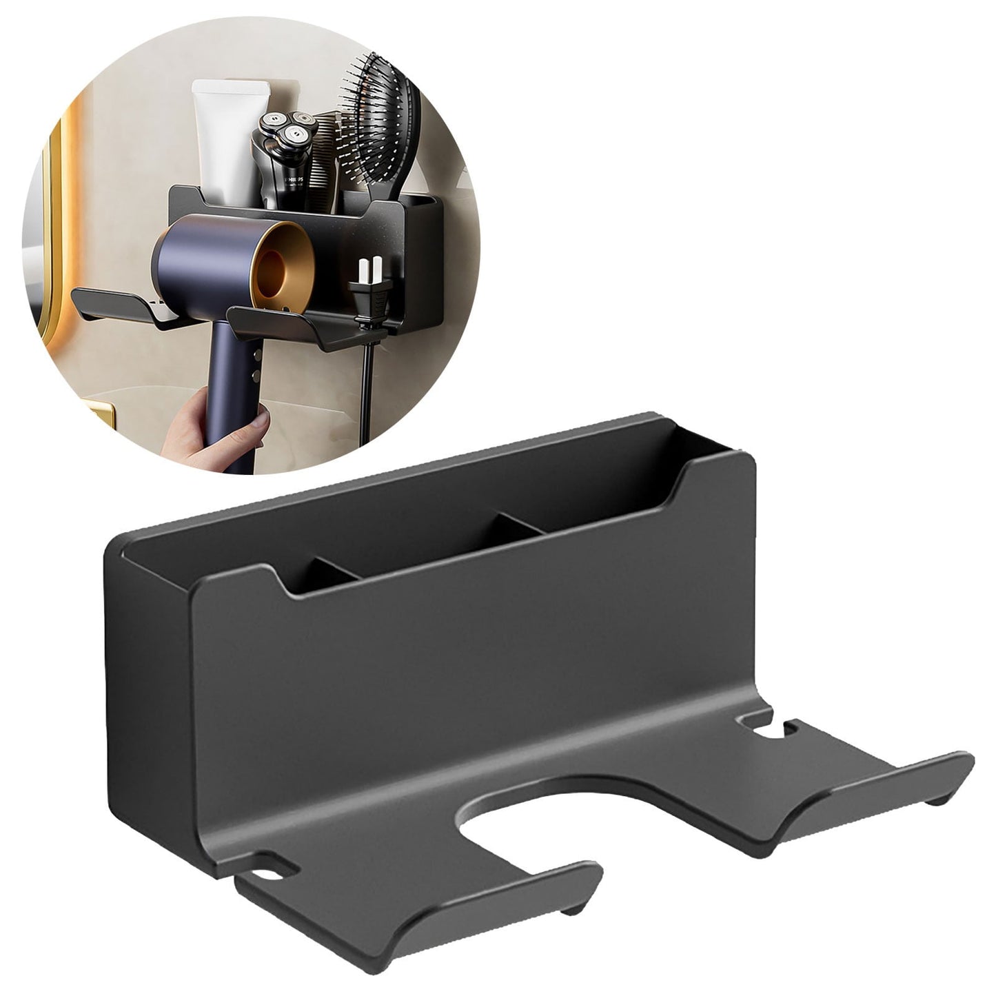 1 Pack Hair Dryer Holder, Wall Mount Self Adhesive Waterproof Blow Dryer Rack Storage Organizer Hanger, Compatible with Most Hair Blower Appliance, Curling Iron, Straightener(Z2-White) Z2-Black