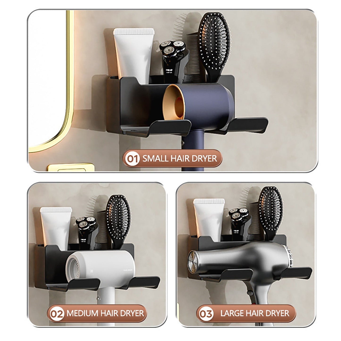 1 Pack Hair Dryer Holder, Wall Mount Self Adhesive Waterproof Blow Dryer Rack Storage Organizer Hanger, Compatible with Most Hair Blower Appliance, Curling Iron, Straightener(Z2-White) Z2-White