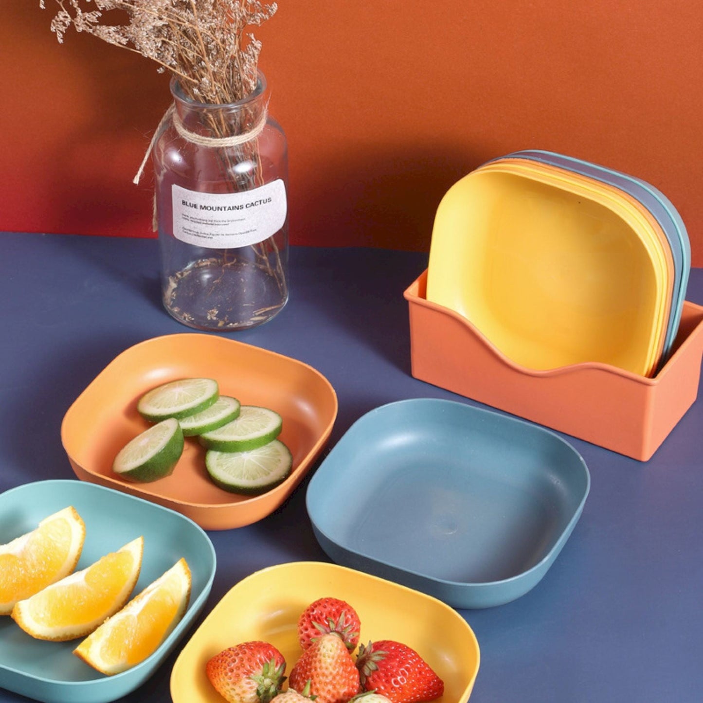 1Pc Square Cereal Bowls,Plastic Small Bowls For Kitchen,Reusable Lightweight Dinner Plate,Plastic Square Bowl,6 Inch Shallow Serving Bowls For Soup Salad Oatmeal Snack Dessert Ice Cream 5.51" x 5.51" x 1.18" Orange