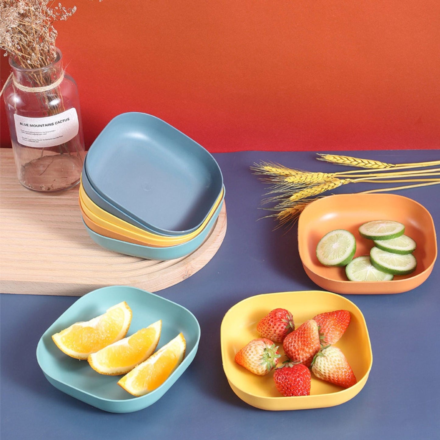 1Pc Square Cereal Bowls,Plastic Small Bowls For Kitchen,Reusable Lightweight Dinner Plate,Plastic Square Bowl,6 Inch Shallow Serving Bowls For Soup Salad Oatmeal Snack Dessert Ice Cream 5.51" x 5.51" x 1.18" Orange