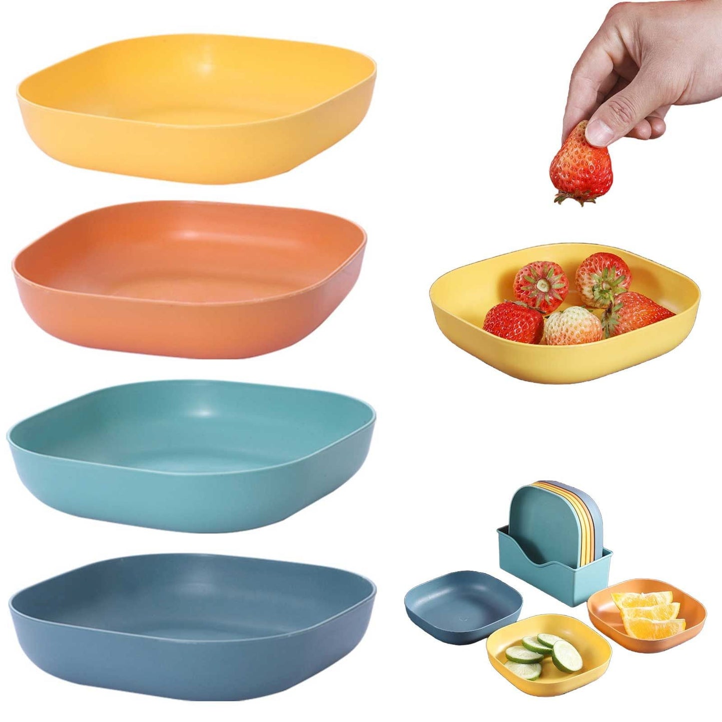 1Pc Square Cereal Bowls,Plastic Small Bowls For Kitchen,Reusable Lightweight Dinner Plate,Plastic Square Bowl,6 Inch Shallow Serving Bowls For Soup Salad Oatmeal Snack Dessert Ice Cream 5.51" x 5.51" x 1.18" Orange