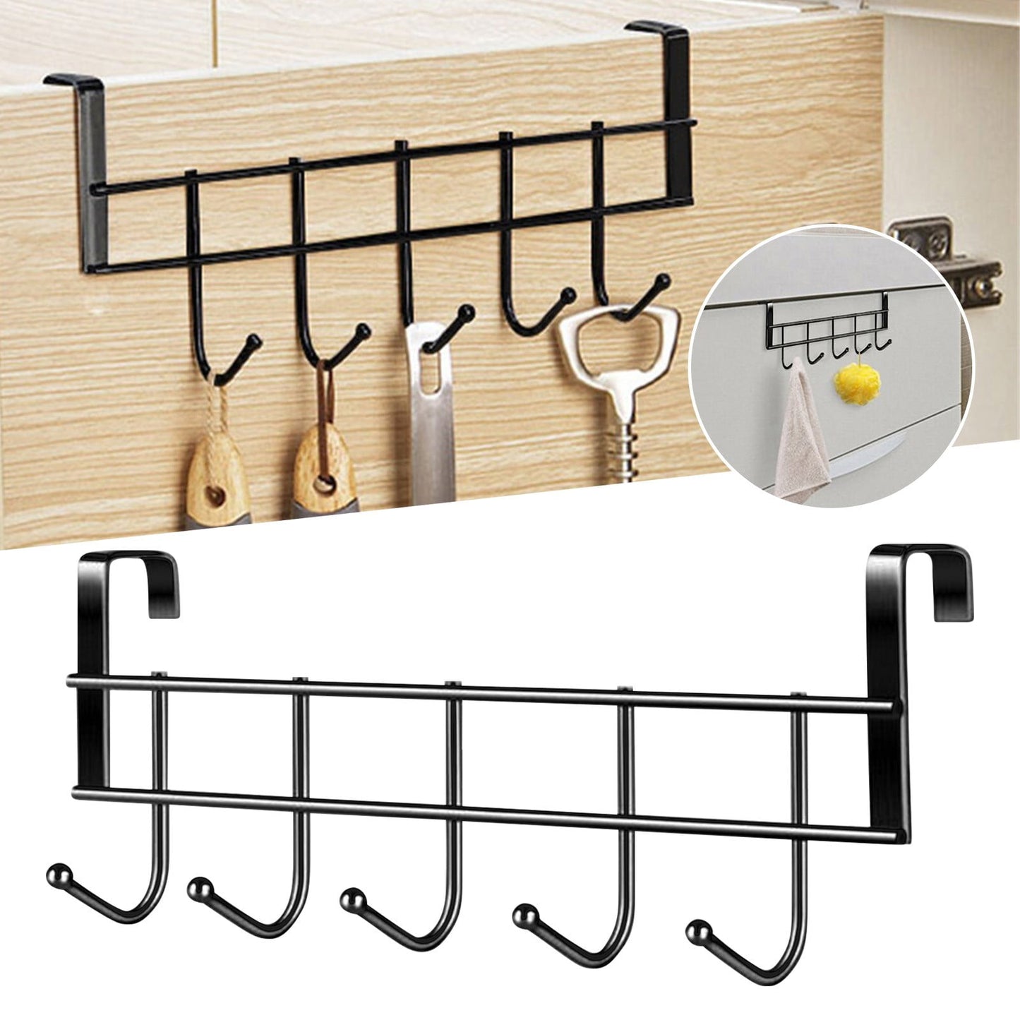 Over The Door Hooks, Door Hanger Hooks For Hanging ,Over The Door Towel Racks With 5 Coat Hook,Over The Door Towel Rack For Kitchen Bathroom Towel Holder Towels Hanger Rack Accessories 2.1 cm