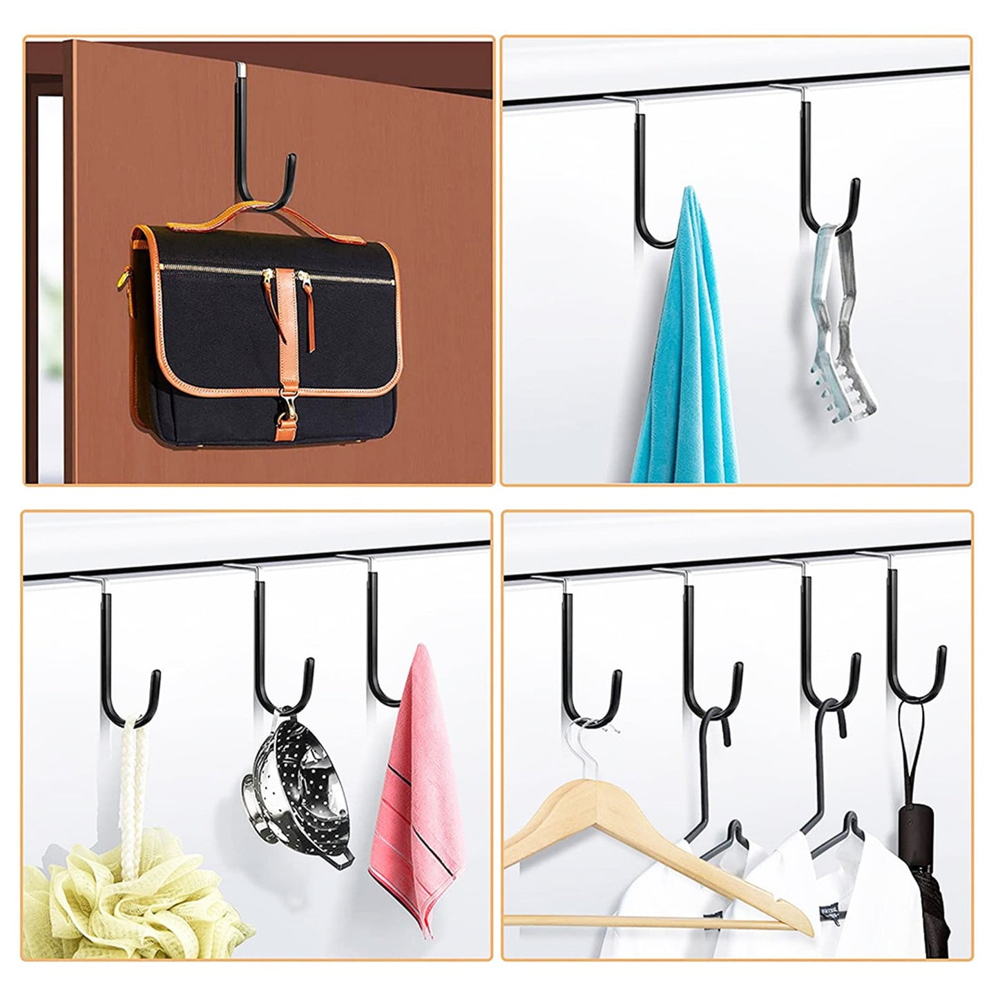 Over the Door Hook,1 Pack Over The Door Hooks Rubber Scratches,Sturdy Metal Single Over Door Hooks,Door Hanger Hook Door Hooks for Hanging,Towels,Clothes,Bathroom,Hold Up to 20Lbs(White) Black
