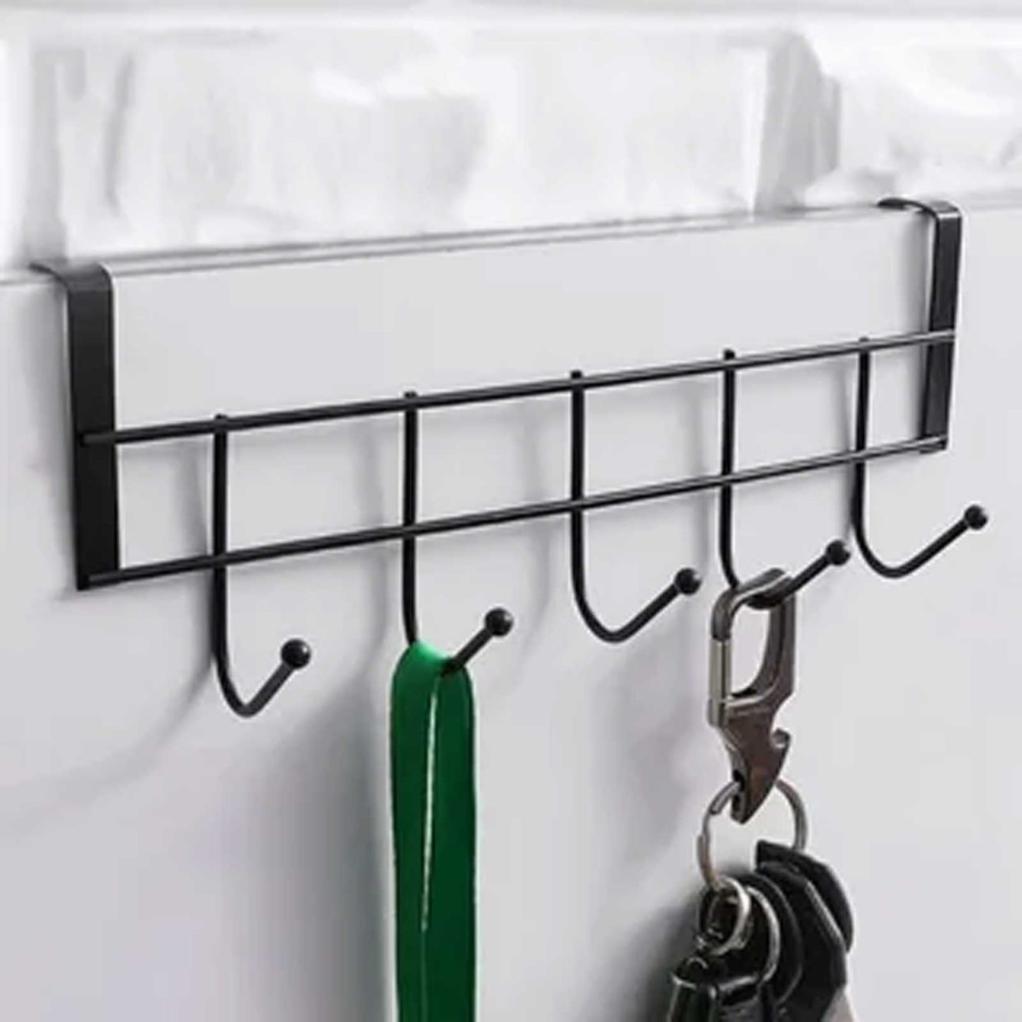 Over The Door Hooks For Hanging, Over The Door Hanger, Over The Door Organizer,Over The Door Towel Rack For Bathroom With 5 Coat Hooks, Bathroom Towel Holder Towels Hanger,Bedroom Door Hooks,(Black) Black