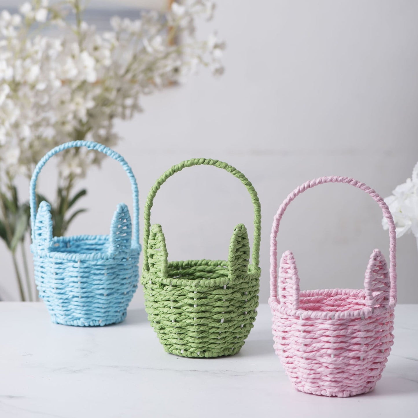 Woven Breads Baskets, Oval Small Fruit Baskets, Stackable Plastic Wicker Baskets for Serving Vegetables, Kitchen, Restaurant, Outdoor, Imitation Rattan, 1 Pcs, 7.48x5.11x2.75 4.88" x 8.19" Pink