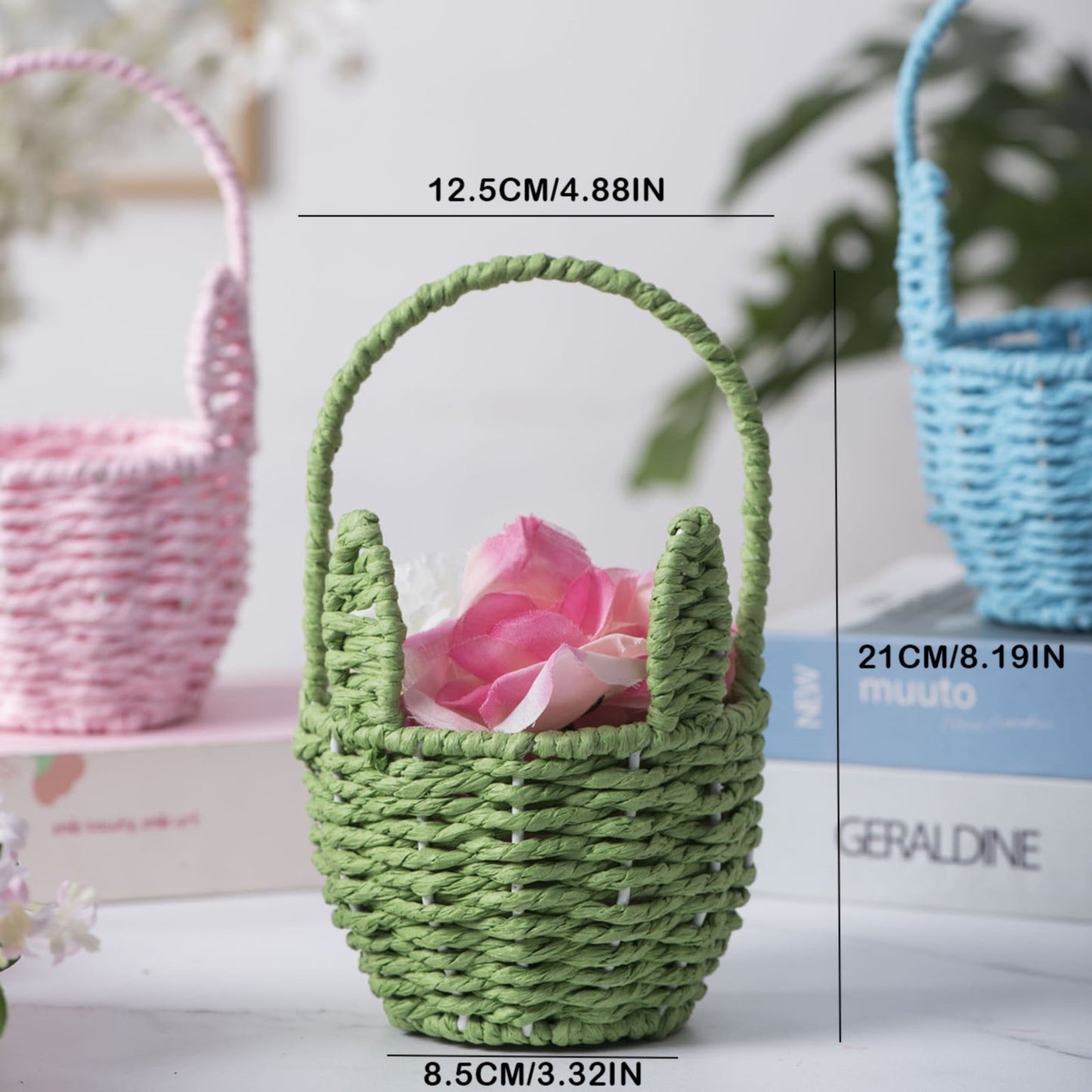 Woven Breads Baskets, Oval Small Fruit Baskets, Stackable Plastic Wicker Baskets for Serving Vegetables, Kitchen, Restaurant, Outdoor, Imitation Rattan, 1 Pcs, 7.48x5.11x2.75 4.88" x 8.19" White