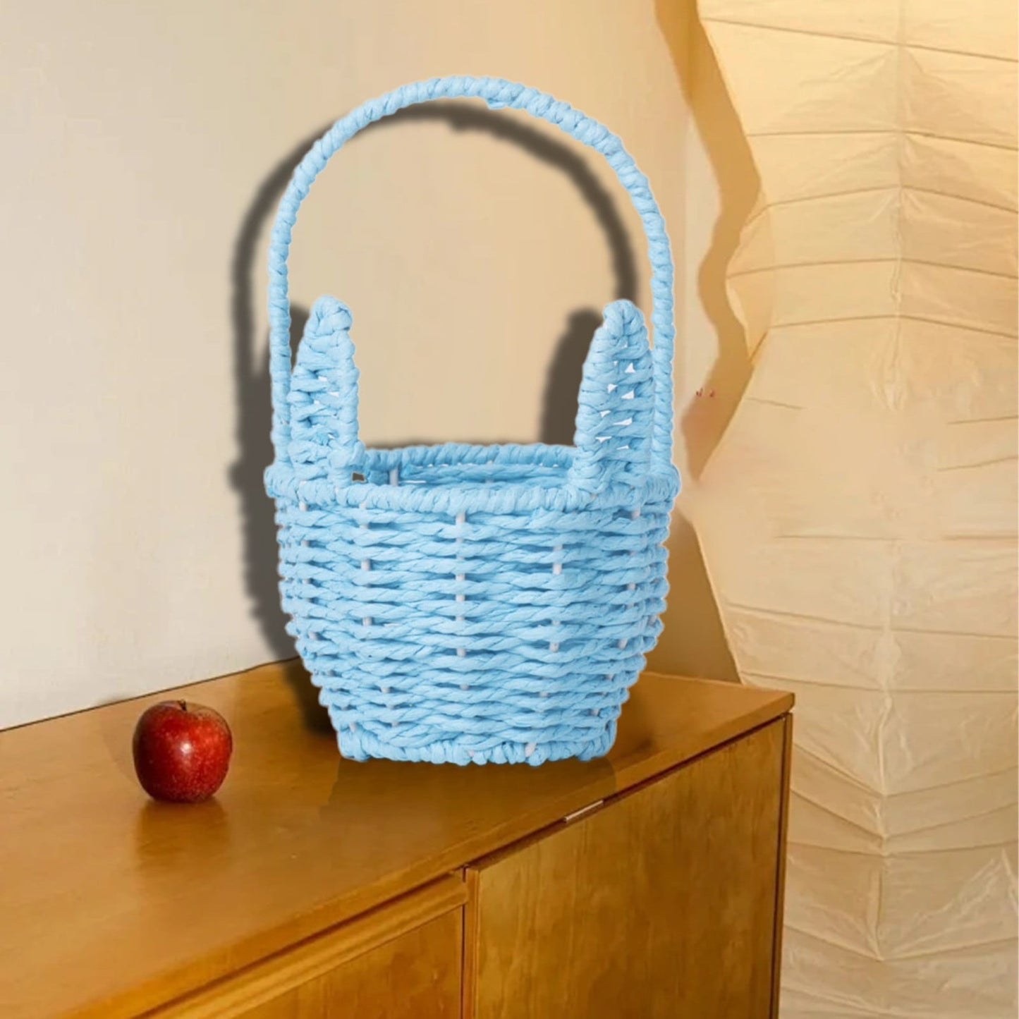 Woven Breads Baskets, Oval Small Fruit Baskets, Stackable Plastic Wicker Baskets for Serving Vegetables, Kitchen, Restaurant, Outdoor, Imitation Rattan, 1 Pcs, 7.48x5.11x2.75 4.88" x 8.19" Yellow
