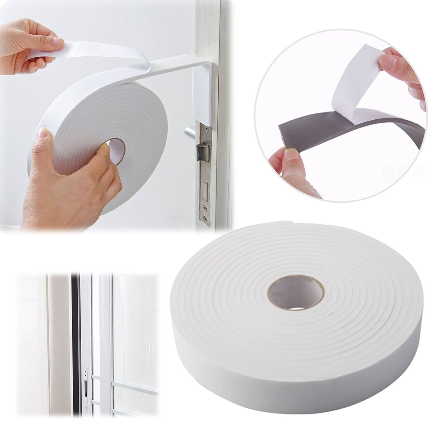 Strong Adhesive Foam Weather Stripping, High Density Weatherproof Weather Stripping Door Seal Strip for Sliding Door, Window, Noise-Reduction Foam Sealing Strip, 1 Roll 1.18 In x 16.4 Ft White*3 Roll