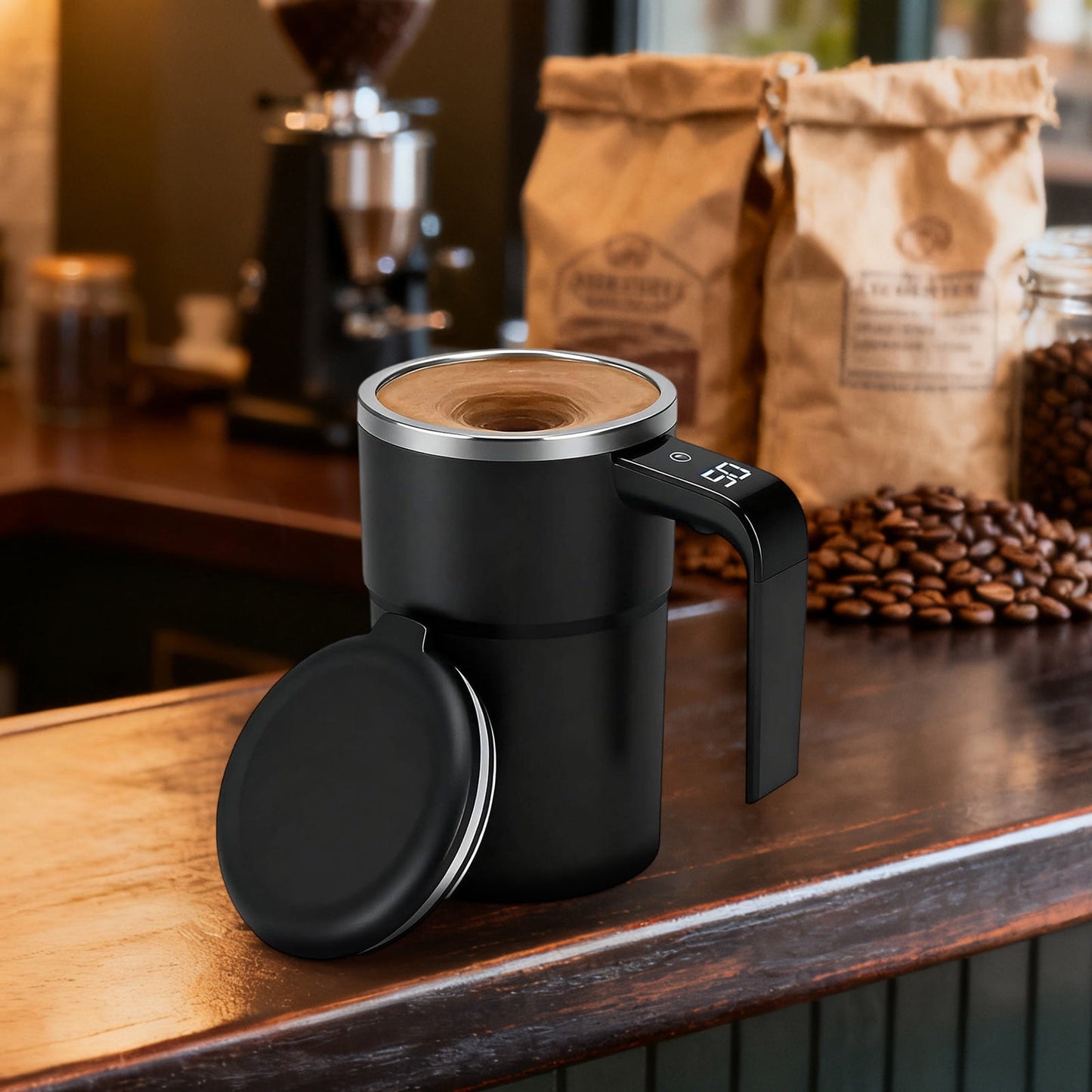Self-Stirring Magnetic Coffee Mug with Temperature Display,Automatic Mixing for Coffee Tea and Shakes,Food Grade 304 Stainless Steel Liner,Smart LCD Screen for Real-Time Heat Monitoring B