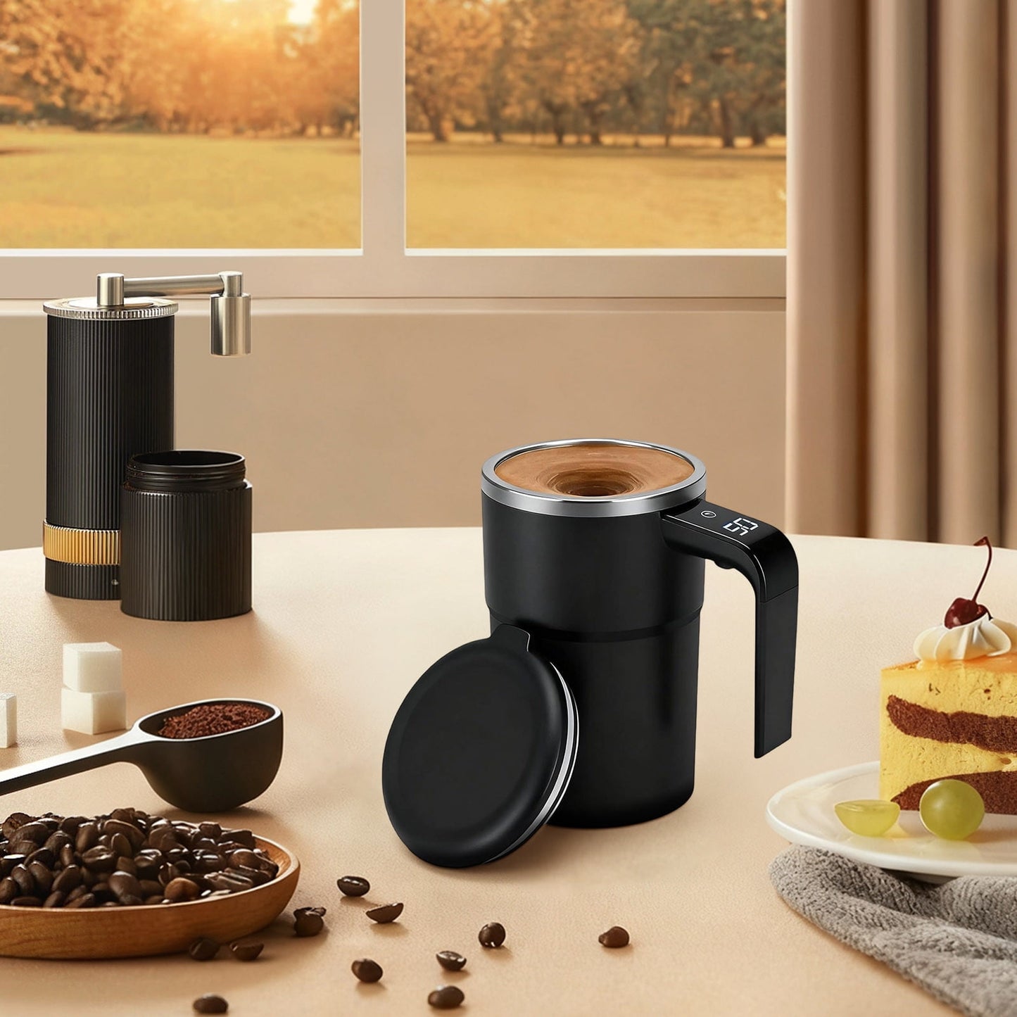 Self-Stirring Magnetic Coffee Mug with Temperature Display,Automatic Mixing for Coffee Tea and Shakes,Food Grade 304 Stainless Steel Liner,Smart LCD Screen for Real-Time Heat Monitoring B