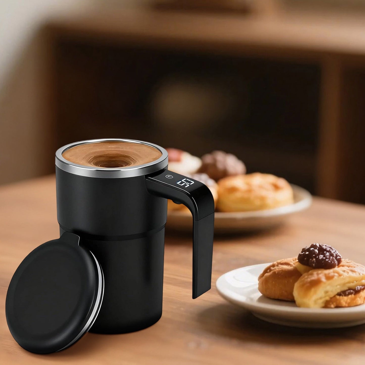 Self-Stirring Magnetic Coffee Mug with Temperature Display,Automatic Mixing for Coffee Tea and Shakes,Food Grade 304 Stainless Steel Liner,Smart LCD Screen for Real-Time Heat Monitoring B