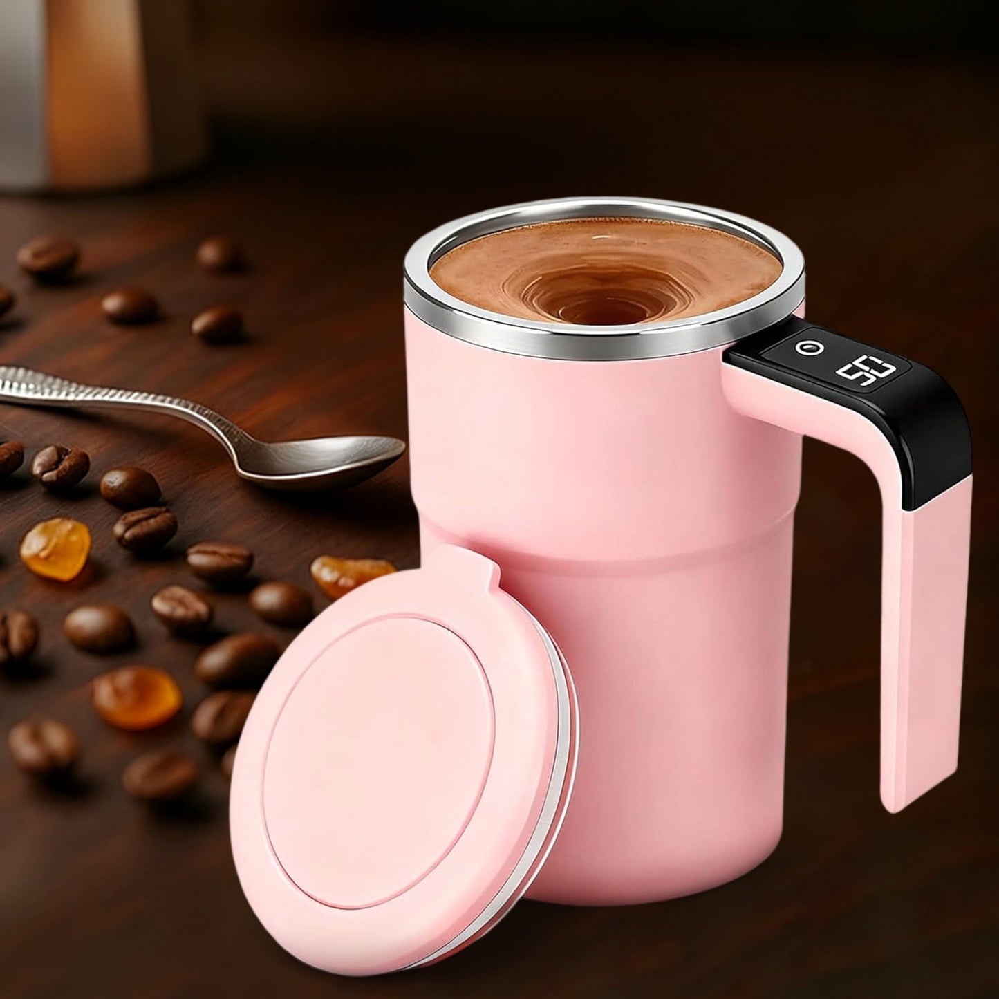 Self-Stirring Magnetic Coffee Mug with Temperature Display,Automatic Mixing for Coffee Tea and Shakes,Food Grade 304 Stainless Steel Liner,Smart LCD Screen for Real-Time Heat Monitoring C
