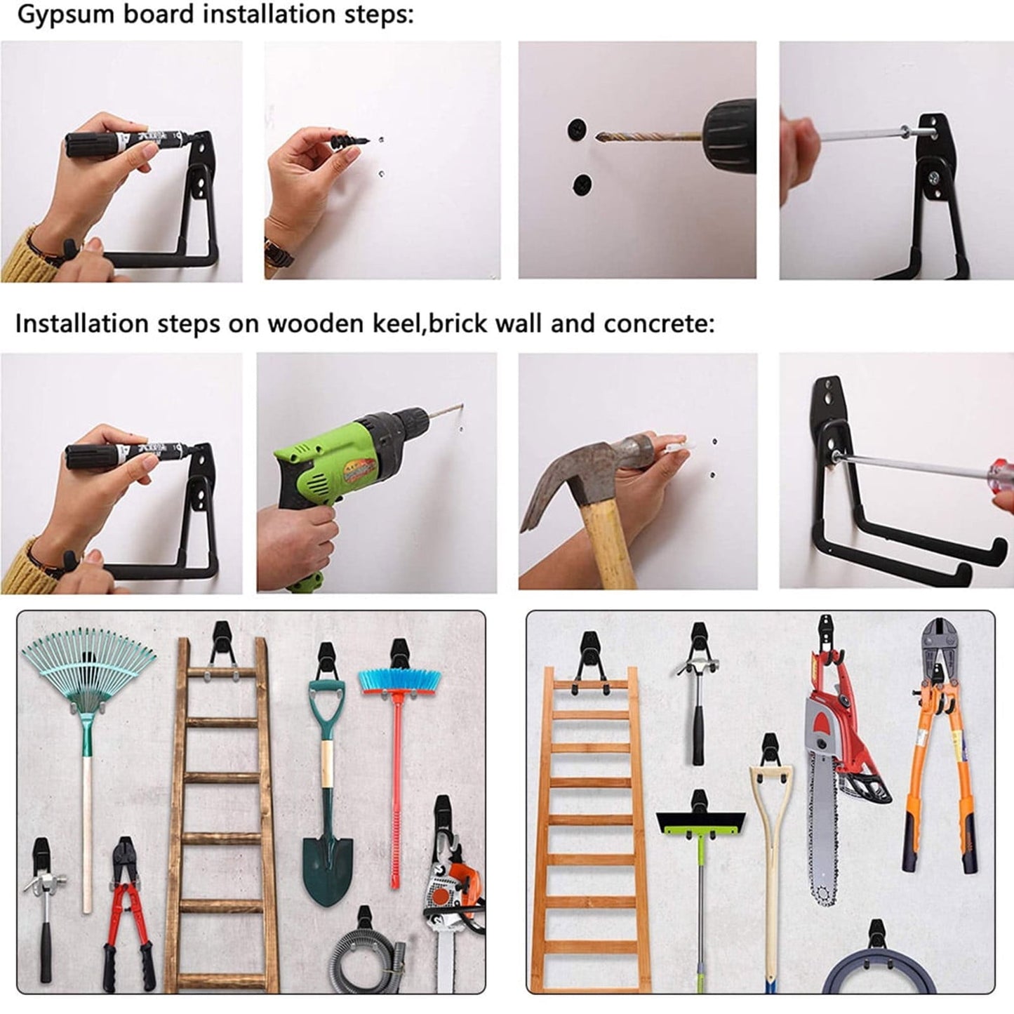 Garage Storage Utility Hooks, Heavy Duty Garage Hooks, Garage Garden Tool Organizer, Steel Wall Mount Hooks, Garden Small U Hooks, Wall Mount Hanger Organizer for Tools, 1 Pcs, 2.56x2.05x4.33 2.56" x 2.05" x 4.33" Black
