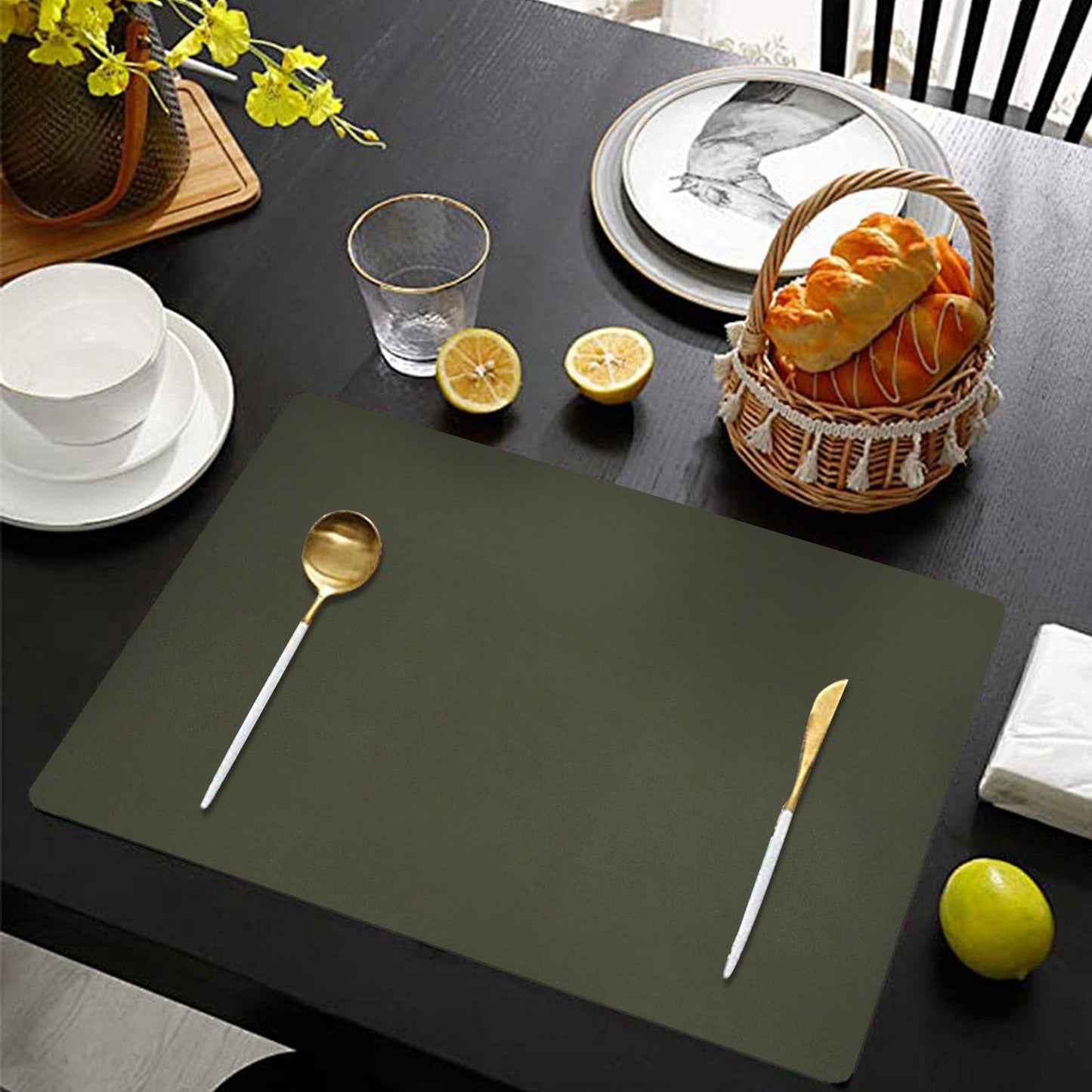 1 Pcs Placemats,Plastic Table Mats,16.93X11.81 Inch Rectangle Heat-Resistant Place Mat,Water-Proof Non-Slip Dining Table Mats,Wipeable Washable Placemats,Place Mats For Kitchen Table,Yellow Black