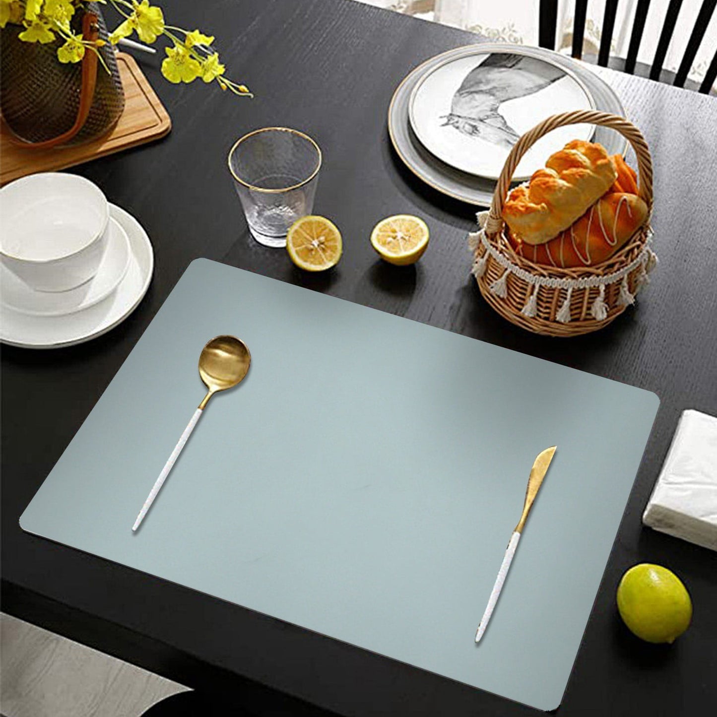 1 Pcs Placemats,Plastic Table Mats,16.93X11.81 Inch Rectangle Heat-Resistant Place Mat,Water-Proof Non-Slip Dining Table Mats,Wipeable Washable Placemats,Place Mats For Kitchen Table,Yellow Black