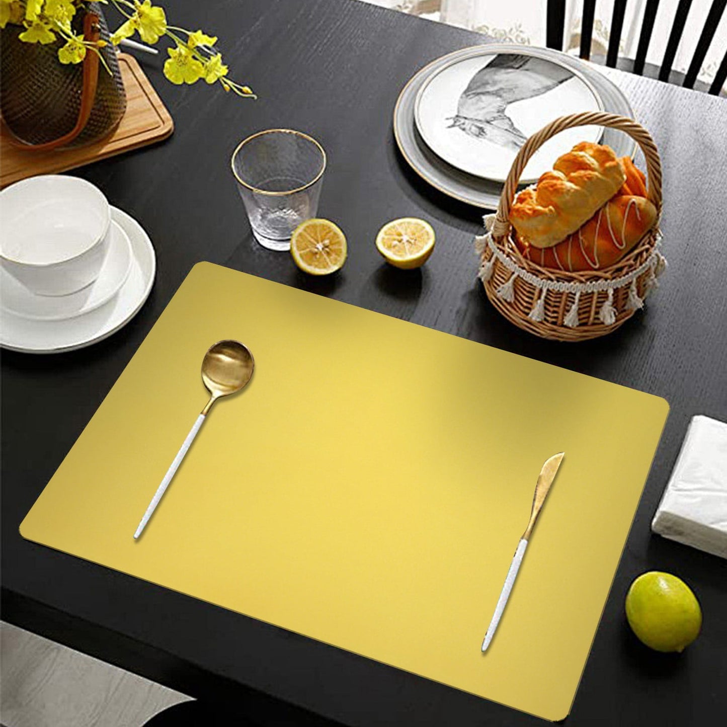 1 Pcs Placemats,Plastic Table Mats,16.93X11.81 Inch Rectangle Heat-Resistant Place Mat,Water-Proof Non-Slip Dining Table Mats,Wipeable Washable Placemats,Place Mats For Kitchen Table,Yellow Sky Blue