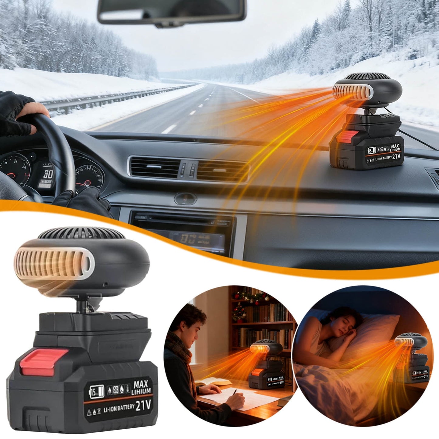 Portable Lithium Battery Fan with 3-in-1 Heating and Defogging,Large-Capacity Battery for Home,Car,or Outdoors,Safe Overheat Protection with Multiple Settings,Provides Instant Warmth Anywhere Section C15 (UK regulations)